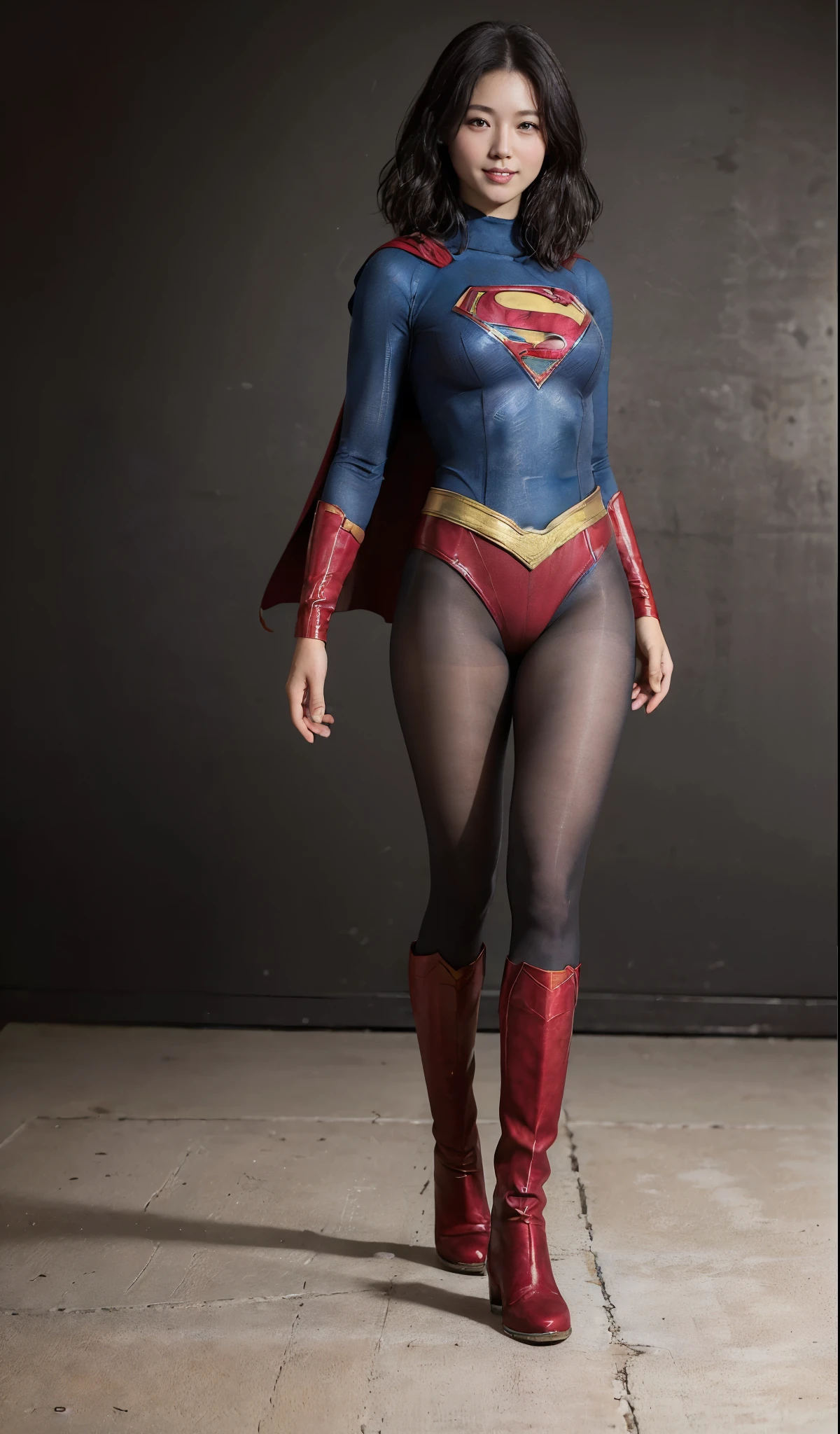 No background、(((Beautiful legs in black tights.)))、(((Legally express the beauty of your smile)))、((((Make the most of your original images)))、(((Supergirl Costume)))、(((ボディにフィットしたSupergirl Costume)))、(((Short beautiful hair)))、(((Smiles and winks)))、(((Please wear black tights....、Wear red boots)))、((Best image quality、8k))、((highest quality、8k、masterpiece:1.3))、(((Preserve background )))、Sharp focus:1.2、Beautiful woman with perfect figure:1.4、Slim Abs:1.2、Wet body:1.5、Highly detailed face and skin texture、8k