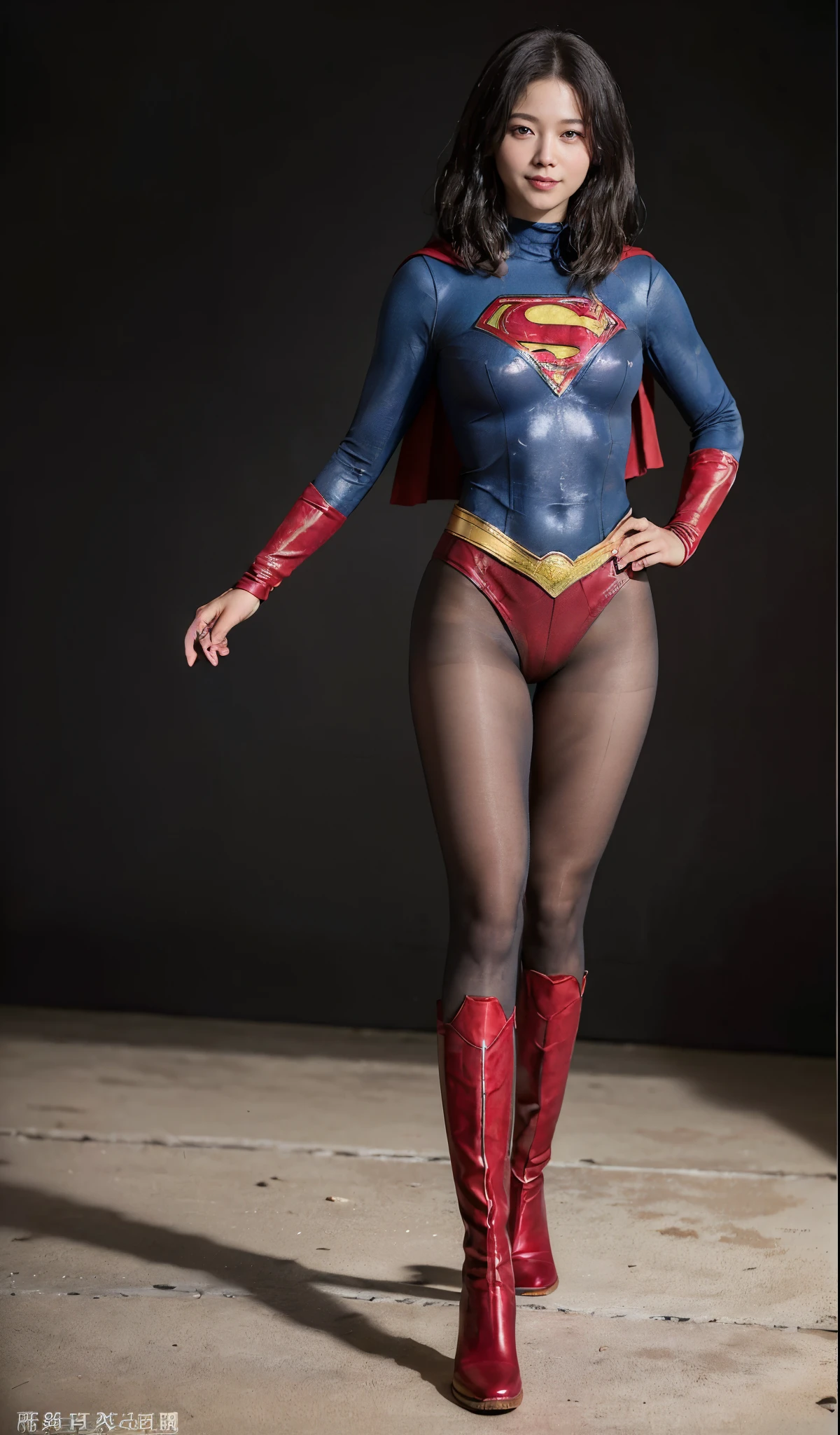 No background、(((Beautiful legs in black tights.)))、(((Legally express the beauty of your smile)))、((((Make the most of your original images)))、(((Supergirl Costume)))、(((ボディにフィットしたSupergirl Costume)))、(((Short beautiful hair)))、(((Smiles and winks)))、(((Please wear black tights....、Wear red boots)))、((Best image quality、8k))、((highest quality、8k、masterpiece:1.3))、(((Preserve background )))、Sharp focus:1.2、Beautiful woman with perfect figure:1.4、Slim Abs:1.2、Wet body:1.5、Highly detailed face and skin texture、8k