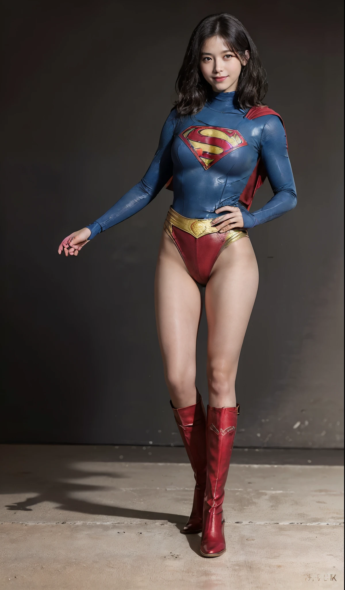 No background、(((Beautiful legs in black tights.)))、(((Legally express the beauty of your smile)))、((((Make the most of your original images)))、(((Supergirl Costume)))、(((ボディにフィットしたSupergirl Costume)))、(((Short beautiful hair)))、(((Smiles and winks)))、(((Please wear black tights....、Wear red boots)))、((Best image quality、8k))、((highest quality、8k、masterpiece:1.3))、(((Preserve background )))、Sharp focus:1.2、Beautiful woman with perfect figure:1.4、Slim Abs:1.2、Wet body:1.5、Highly detailed face and skin texture、8k