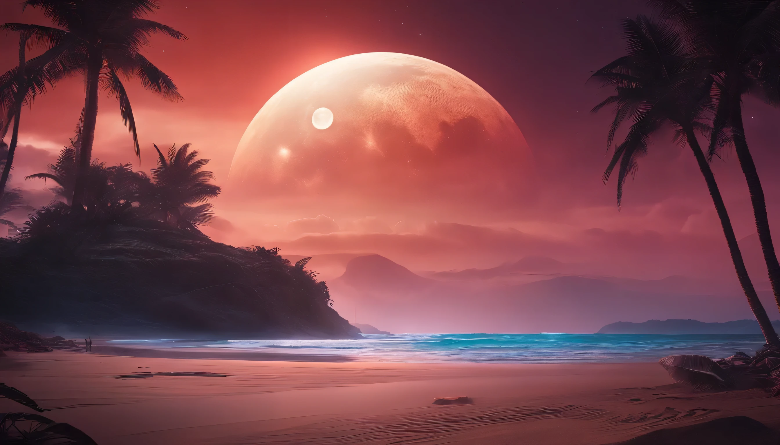 Create a futuristic beach for me in a wicked situation with lunar eclipse and future cyberpunk war