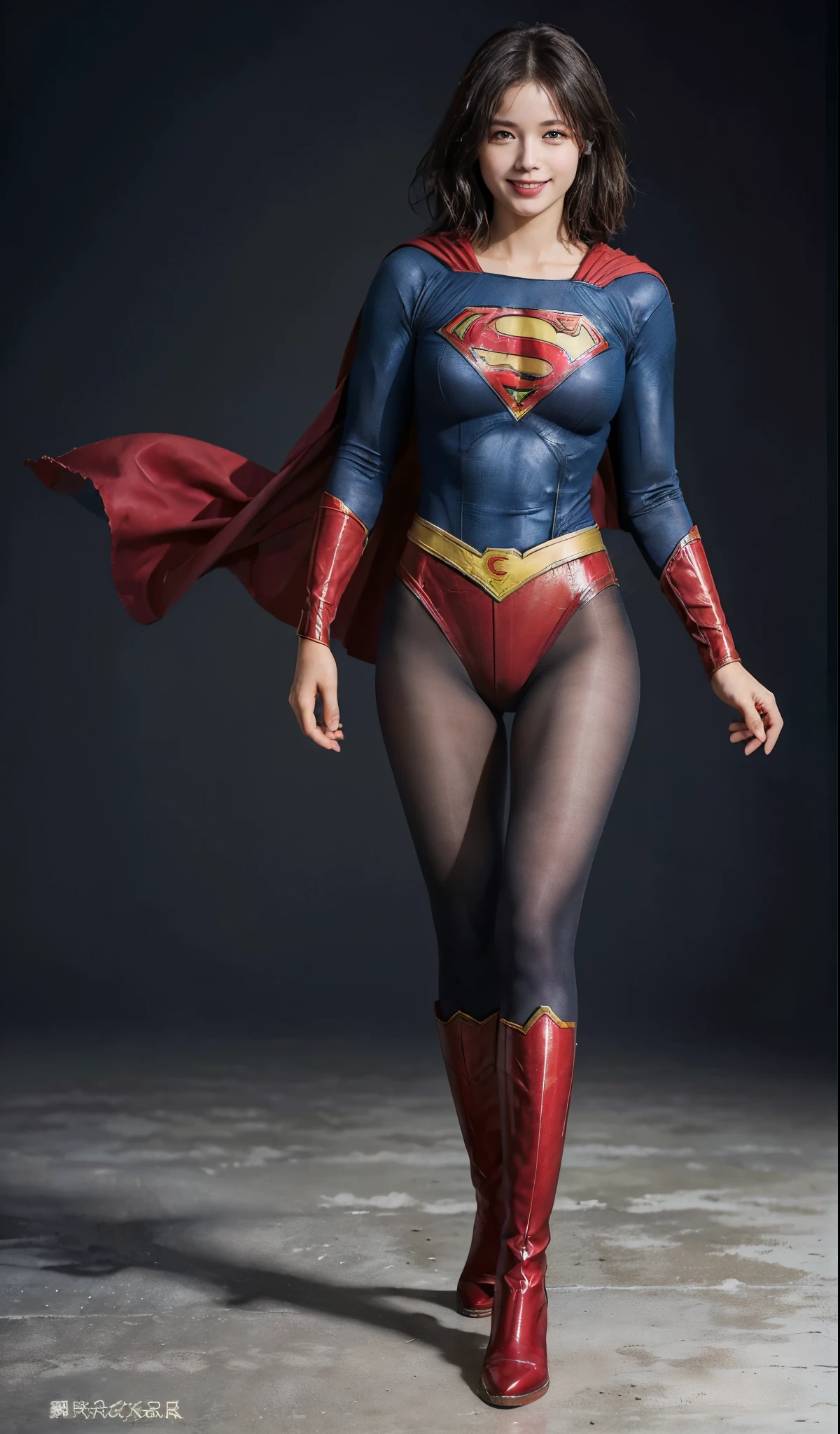 No background、(((Beautiful legs in black tights.)))、(((Legally express the beauty of your smile)))、((((Make the most of your original images)))、(((Supergirl Costume)))、(((ボディにフィットしたSupergirl Costume)))、(((Short beautiful hair)))、(((Smiles and winks)))、(((Please wear black tights....、Wear red boots)))、((Best image quality、8k))、((highest quality、8k、masterpiece:1.3))、(((Preserve background )))、Sharp focus:1.2、Beautiful woman with perfect figure:1.4、Slim Abs:1.2、Wet body:1.5、Highly detailed face and skin texture、8k