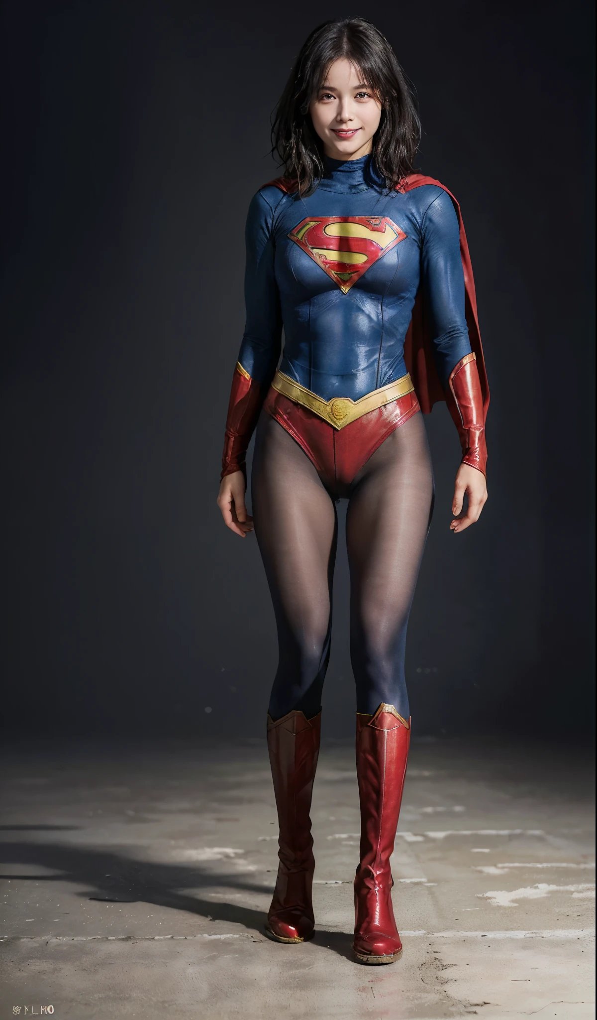 No background、(((Beautiful legs in black tights.)))、(((Legally express the beauty of your smile)))、((((Make the most of your original images)))、(((Supergirl Costume)))、(((ボディにフィットしたSupergirl Costume)))、(((Short beautiful hair)))、(((Smiles and winks)))、(((Please wear black tights....、Wear red boots)))、((Best image quality、8k))、((highest quality、8k、masterpiece:1.3))、(((Preserve background )))、Sharp focus:1.2、Beautiful woman with perfect figure:1.4、Slim Abs:1.2、Wet body:1.5、Highly detailed face and skin texture、8k