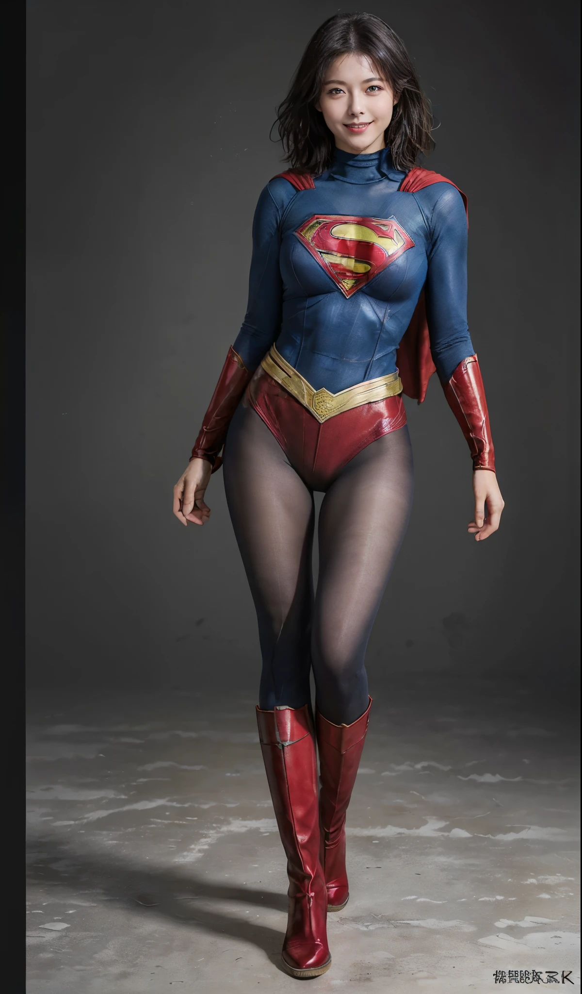 No background、(((Beautiful legs in black tights.)))、(((Legally express the beauty of your smile)))、((((Make the most of your original images)))、(((Supergirl Costume)))、(((ボディにフィットしたSupergirl Costume)))、(((Short beautiful hair)))、(((Smiles and winks)))、(((Please wear black tights....、Wear red boots)))、((Best image quality、8k))、((highest quality、8k、masterpiece:1.3))、(((Preserve background )))、Sharp focus:1.2、Beautiful woman with perfect figure:1.4、Slim Abs:1.2、Wet body:1.5、Highly detailed face and skin texture、8k