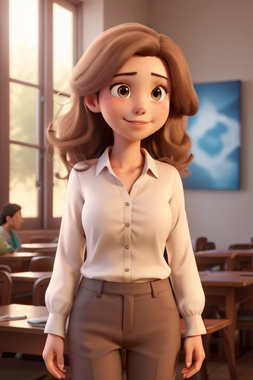 ((melhor qualidade)), ((obra de arte)), (detalhado), perfect face light brown hair long sleeve blouse long pants college