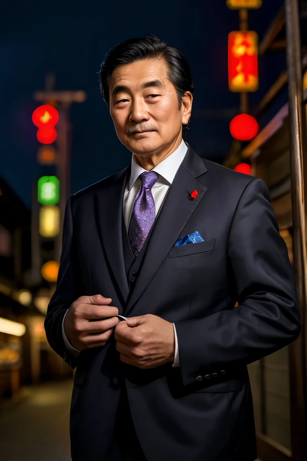 ((highest quality)), ((masterpiece)), (detailed), Perfect Face、Japan、male、((Elderly male))、In a suit、Being thin、have a business bag、Pulling at the thread、Lonely face、Wrinkled face、Within the company、Lots of company employeeessy hair、Suit、((Holding a thread))、looking at the camera、at night、Dark Space、elder、Look down、