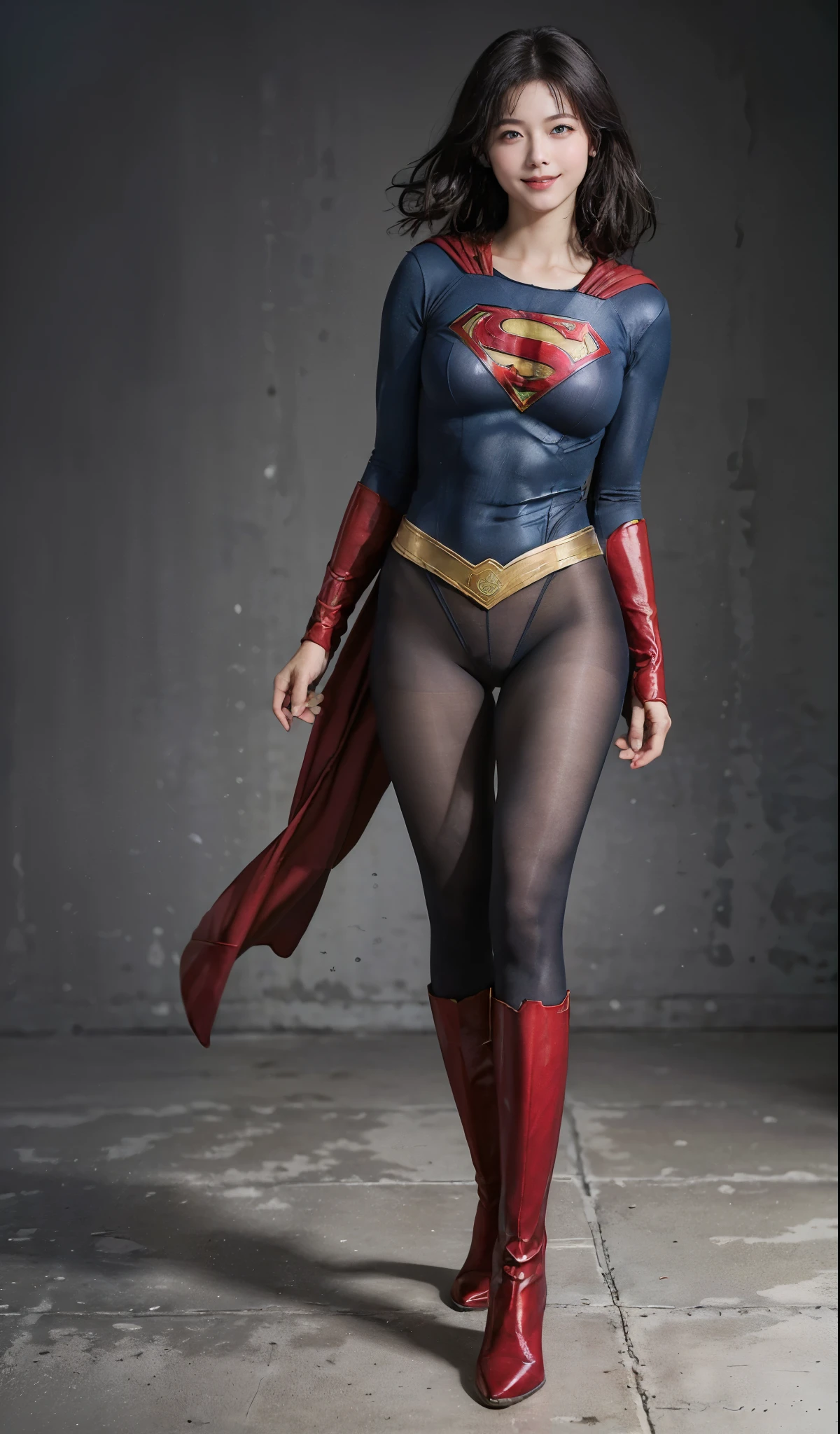 No background、(((Beautiful legs in black tights.)))、(((Legally express the beauty of your smile)))、((((Make the most of your original images)))、(((Supergirl Costume)))、(((ボディにフィットしたSupergirl Costume)))、(((Short beautiful hair)))、(((Smiles and winks)))、(((Please wear black tights....、Wear red boots)))、((Best image quality、8k))、((highest quality、8k、masterpiece:1.3))、(((Preserve background )))、Sharp focus:1.2、Beautiful woman with perfect figure:1.lim Abs:1.2、Wet body:1.5、Highly detailed face and skin texture、8k