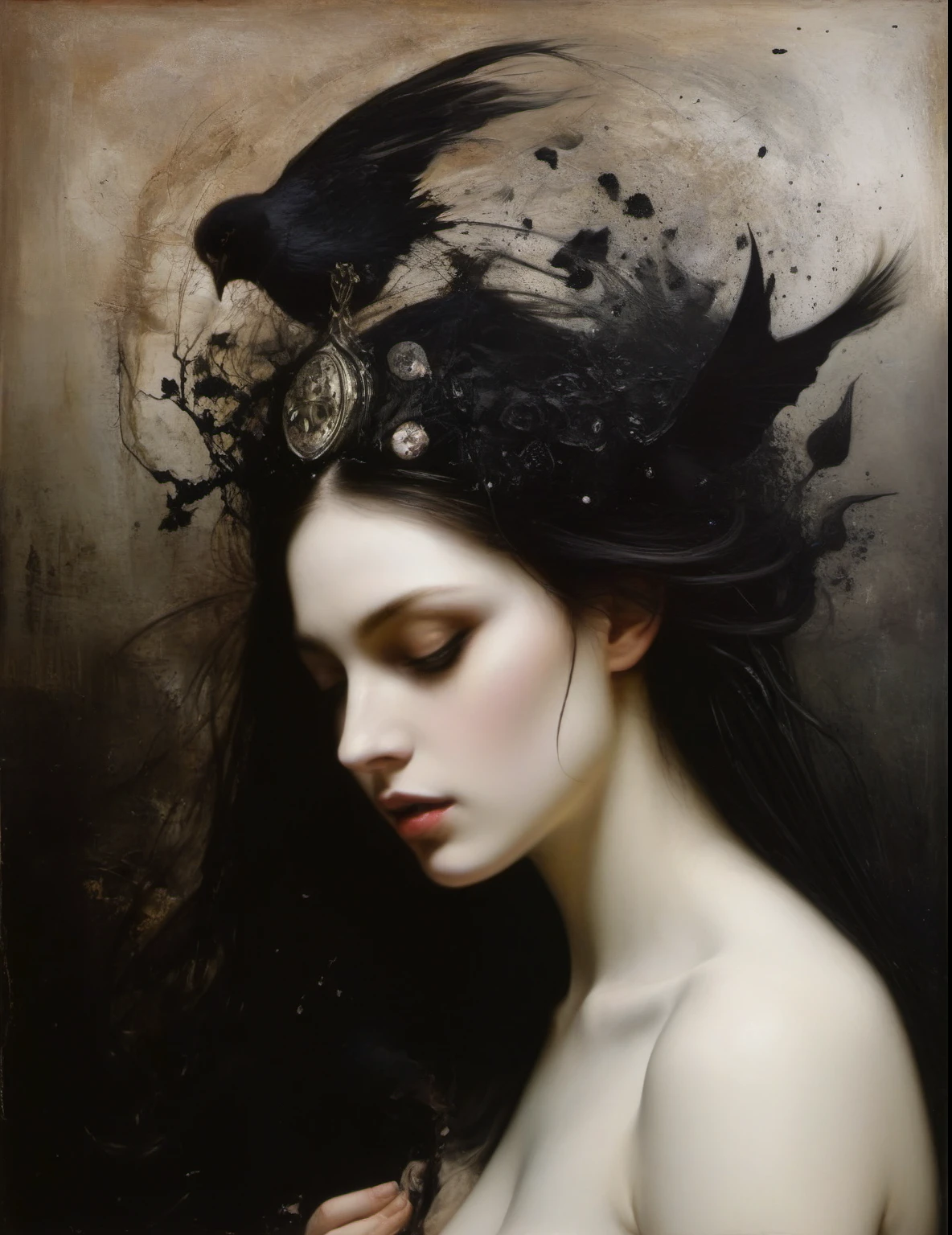 James Gurney, Surrealist art , dream-like, Mysterious, Provocative, symbolic, Complex, detailed,, (Gothic but very beautiful:1.4), (masterpiece, highest quality:1.4) , Nicola Samori Style, the lovers