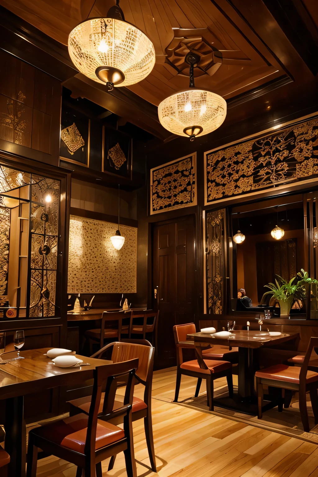 A restaurant with a unique atmosphere, which combines elements of traditional Thai cuisine with modern and elegant design. The interior of the restaurant is stylishly furnished with a combination of warm colors, wooden furniture and exquisite details