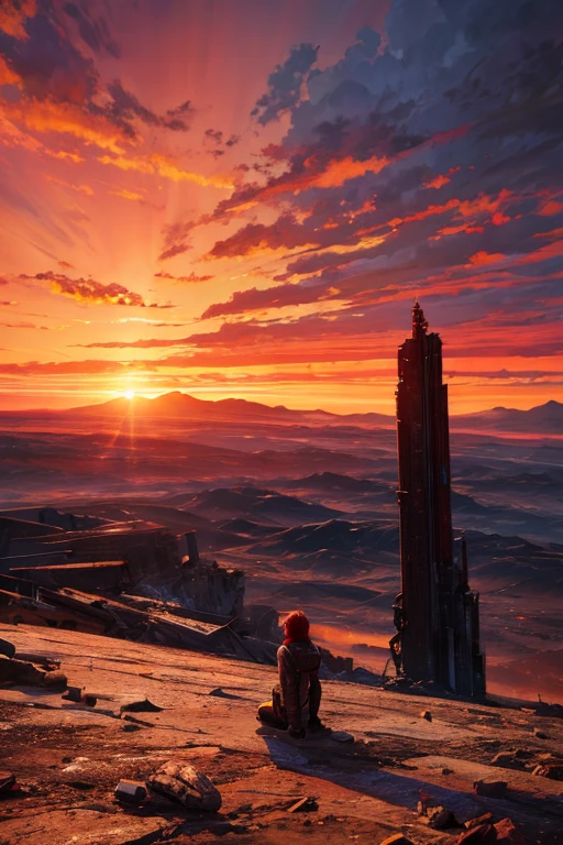highest quality、Desolate Earth、wreckage、Red Sky、Surrealism