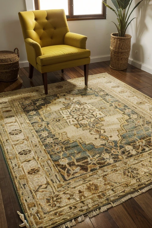 o carpete daria lugar a um soalho quase amarelo, that three rugs of faded colors would partially cover.