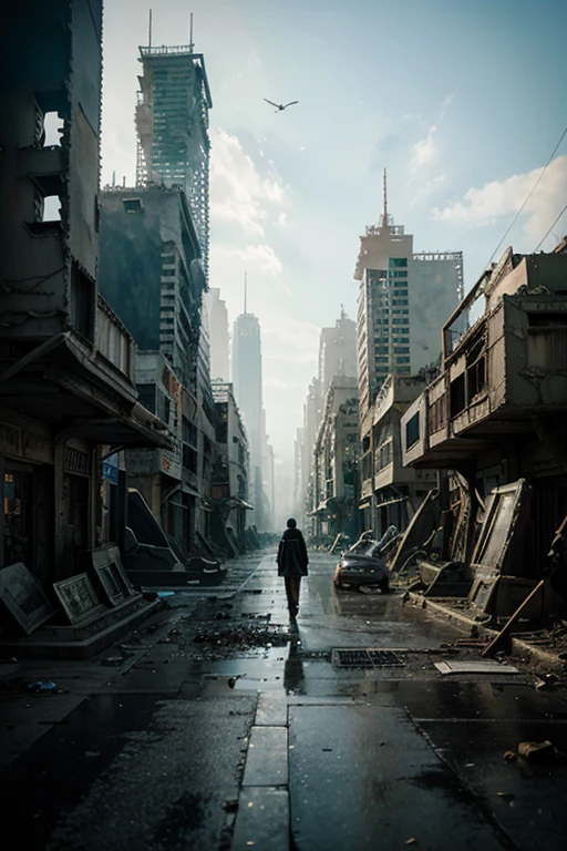 highest quality、A ruined futuristic city、dim、Surrealism
