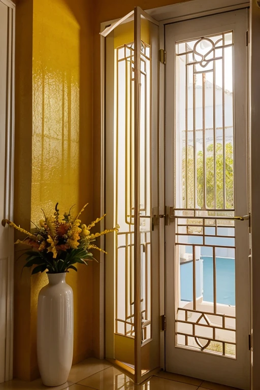 Depois, beyond another door, after a rotating shelf, baixa e quadrada, on which there would be a large cylindrical vase with blue motifs, cheio de rosas amarelas, dominado por um espelho oblongo dentro de uma moldura de mogno, uma mesa estreita, com duas banquetas estofadas de xadrez, levaria de novo ao painel de couro.

  Tudo seria marrom, ocre, fulvo, amarelo: um universo de cores meio desbotadas, em tons cuidadosamente, quase preciosamente dosados, no meio das quais surpreenderiam algumas manchas mais claras, o laranja quase berrante de uma almofada, alguns volumes coloridos, lost inside bindings