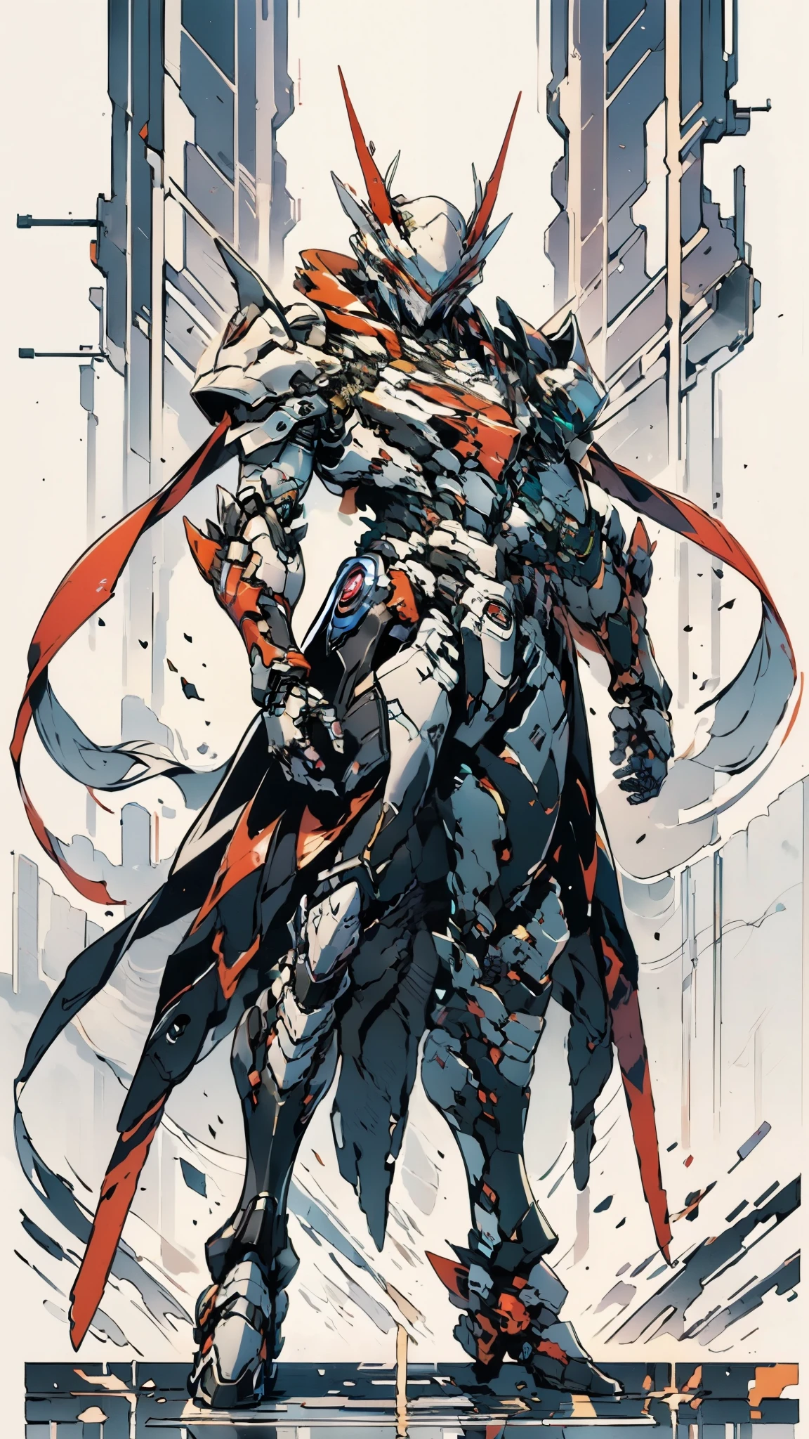 A man wearing a full-face helmet, a fantasy-style biotech armored combat suit, green eyes, (a composite layered chest armor), fully enclosed shoulder guards, matching arm and leg guards, the belt is adorned with fangs biting into orbs, (the color scheme is primarily black with red accents), the design balances heavy with agility, a high-tech bio-mecha armor, (Bat concept Armor, stand on the top of a skyscraper in a futuristic sci-fi city), this character embodies a finely crafted fantasy-surreal style armored hero in anime style, exquisite and mature manga art style, (element, plasma, energy, the armor glows), ((male:1.5)), metallic, real texture material, dramatic, high definition, best quality, highres, ultra-detailed, ultra-fine painting, extremely delicate, professional, perfect body proportions, golden ratio, anatomically correct, symmetrical face, extremely detailed eyes and face, high quality eyes, creativity, RAW photo, UHD, 32k, Natural light, cinematic lighting, masterpiece-anatomy-perfect, masterpiece:1.5