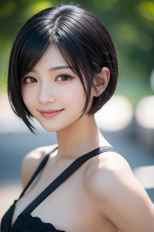 Beauty, black hair, short hair, anime, depth of field, UHD, masterpiece, best quality, high details, textured skin, ccurate, super detail,smile