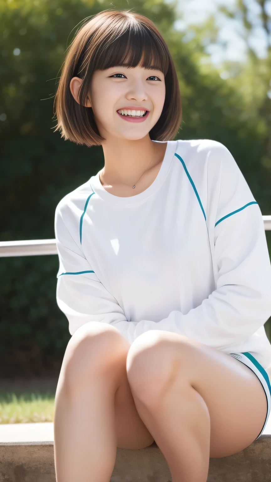 Beautiful woman、18-year-old 、Full Body Shot、Sweat、Sportswear、Arena、bangs、Laughter、Shortcuts