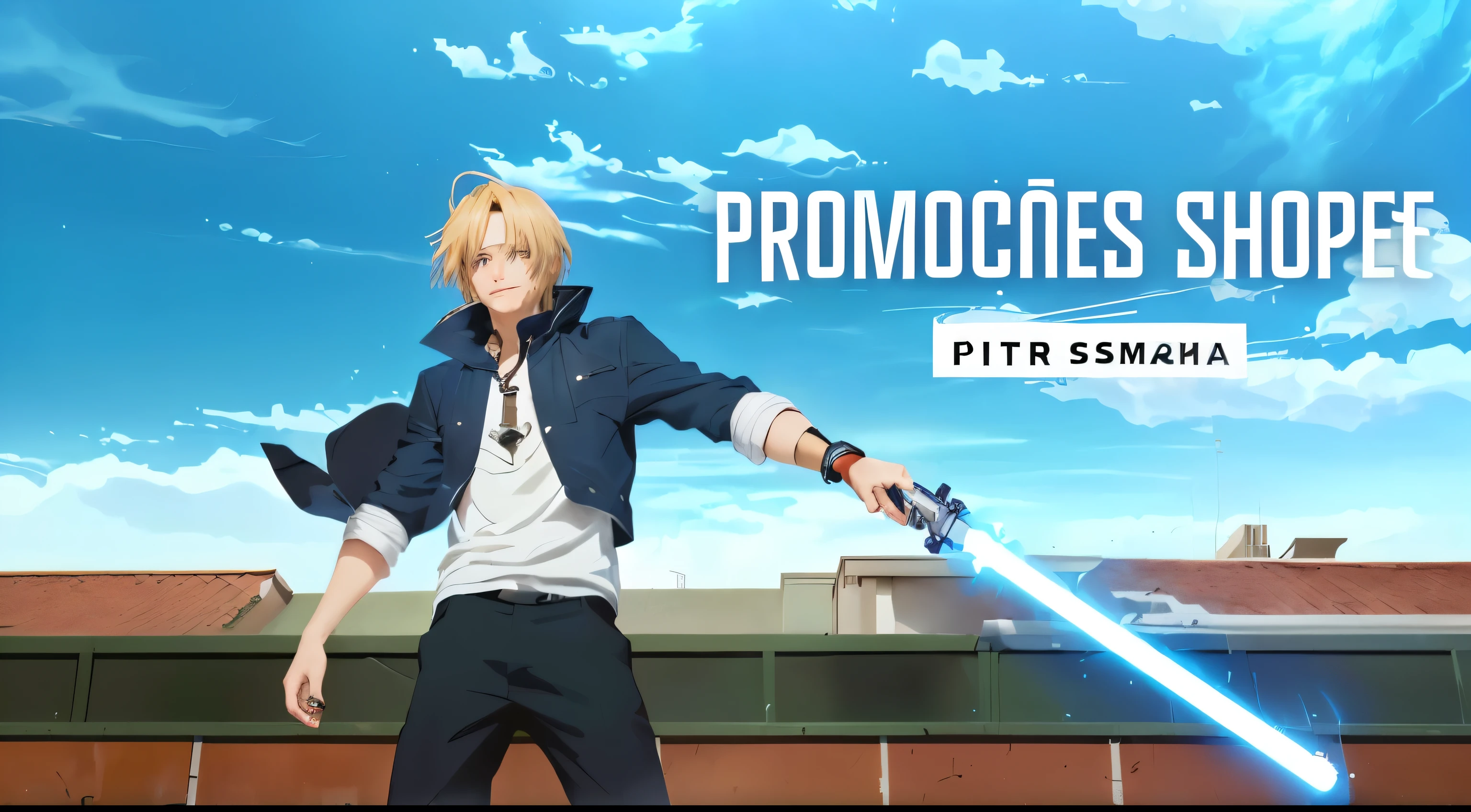 a close-up of a person holding a lightsaber in the sky, promo, promo material, principais visuais do anime, anime trigger studio, film promotion, Anime em destaque de hoje ainda, Sanji, promo art, irmandade fullmetal alchemist, boku no hero academia style, promotion artwork, official anime key media, 2 0 2 0 arte promocional, promo image