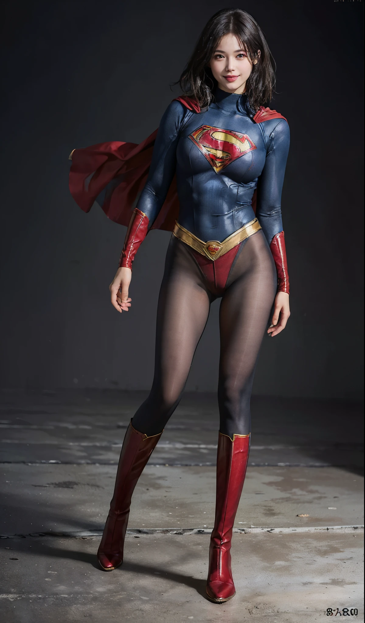 No background、(((Beautiful legs in black tights.)))、(((Legally express the beauty of your smile)))、((((Make the most of your original images)))、(((Supergirl Costume)))、(((ボディにフィットしたSupergirl Costume)))、(((Short beautiful hair)))、(((Smiles and winks)))、(((Please wear black tights....、Wear red boots)))、((Best image quality、8k))、((highest quality、8k、masterpiece:1.3))、(((Preserve background )))、Sharp focus:1.2、Beautiful woman with perfect figure:1.4、Slim Abs:1.2、Wet body:1.5、Highly detailed face and skin texture、8k