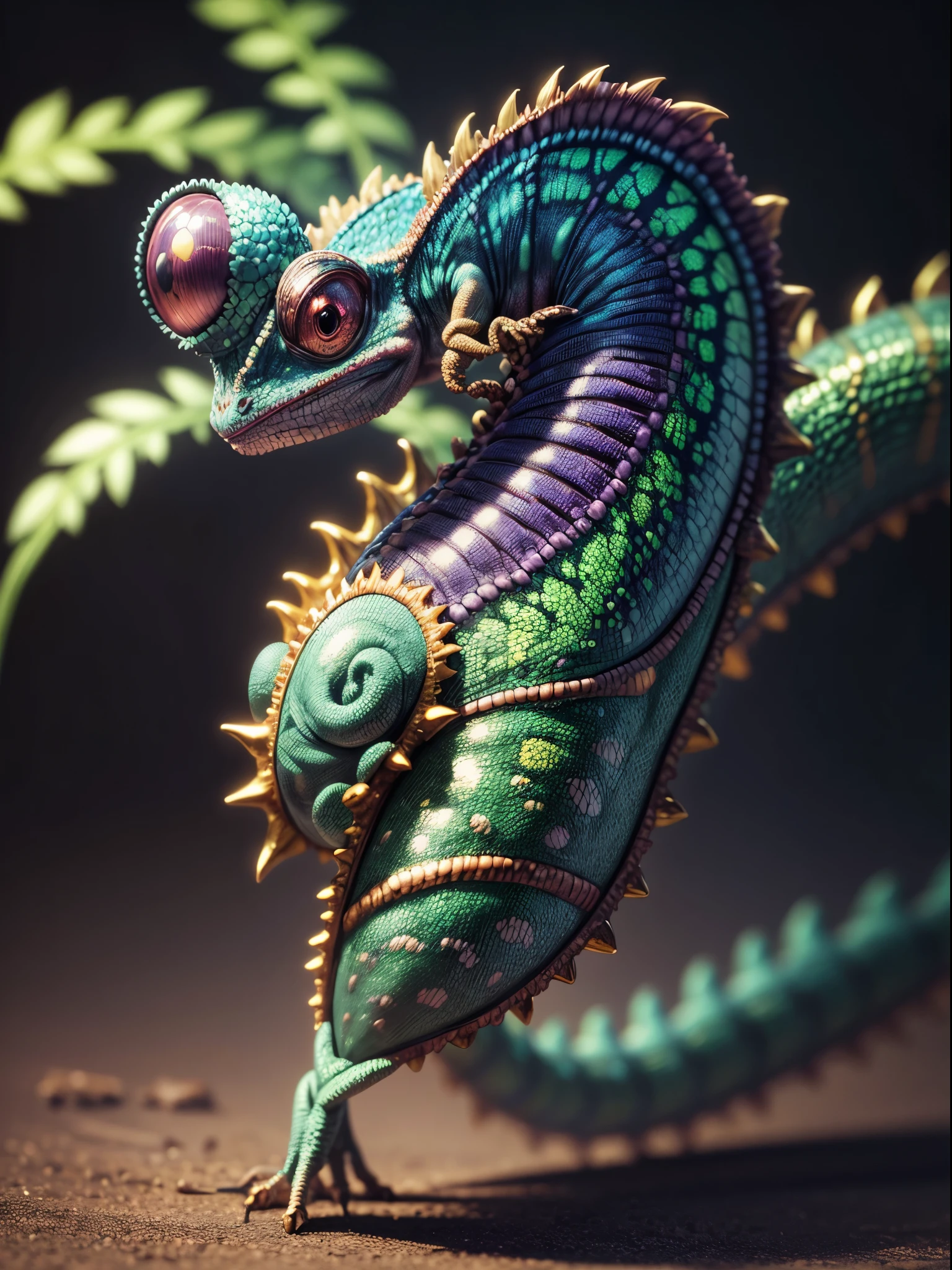chameleon, extremely detailed, ultra detailed, detailed background, blurred background, wide angle ,insanity,monster,monster,poison,, 24K UHD graphics, shining and glowing lit effects, full body multicolored chameleon, perfect details
