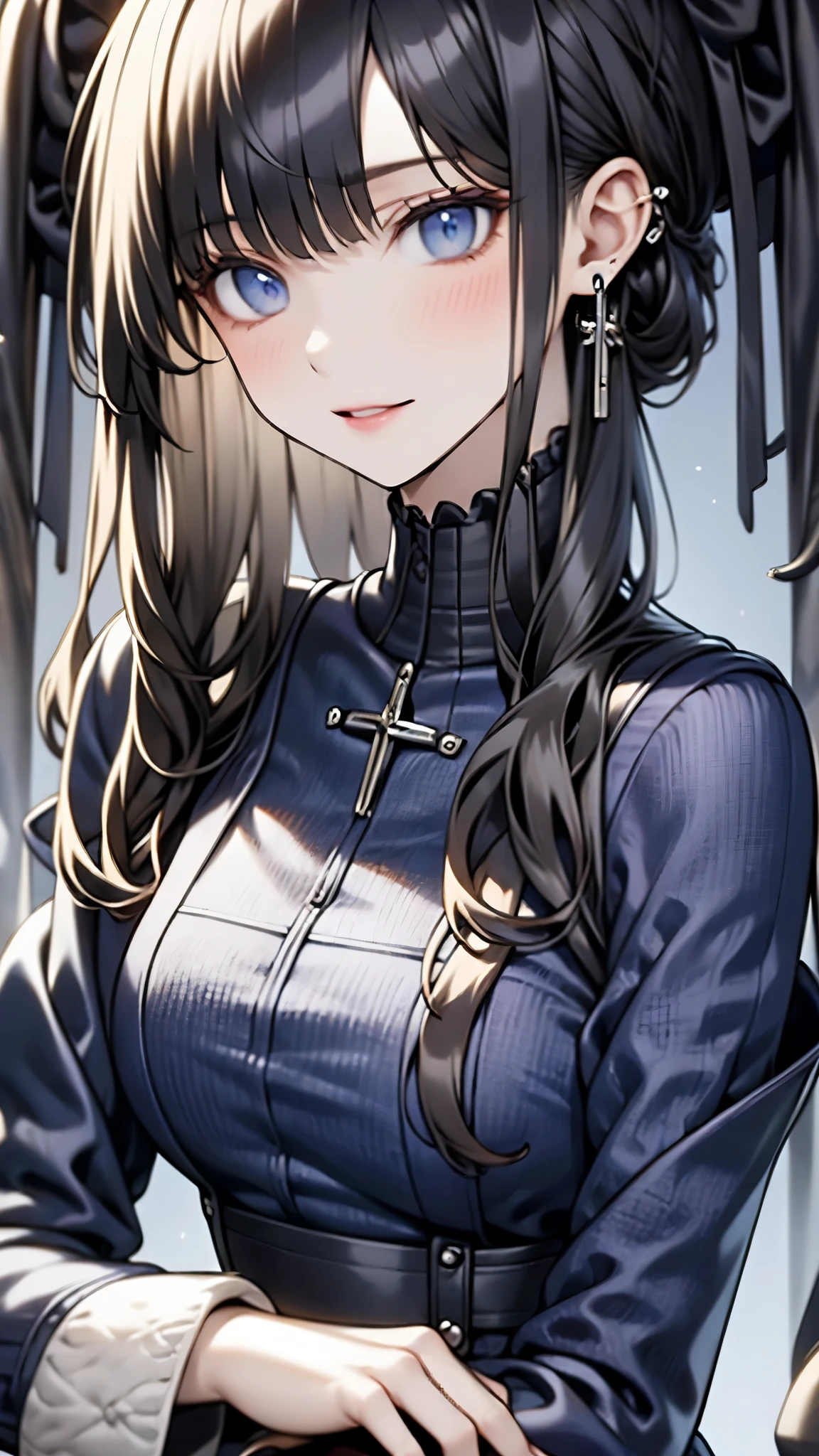 ((Biologically correct limb count))、(( Illustrations including faces))、4K、Masterpiece、((Focus on the face))、((Symmetrical, well-proportioned facial features))、Eyes with delicate depictions、Beautiful woman、Outstanding style、Slender Body、((blue gothic dress、Gothic Lolita)、High heels)、Inside the long tunnel、((Upper body close-up))、(Shy)