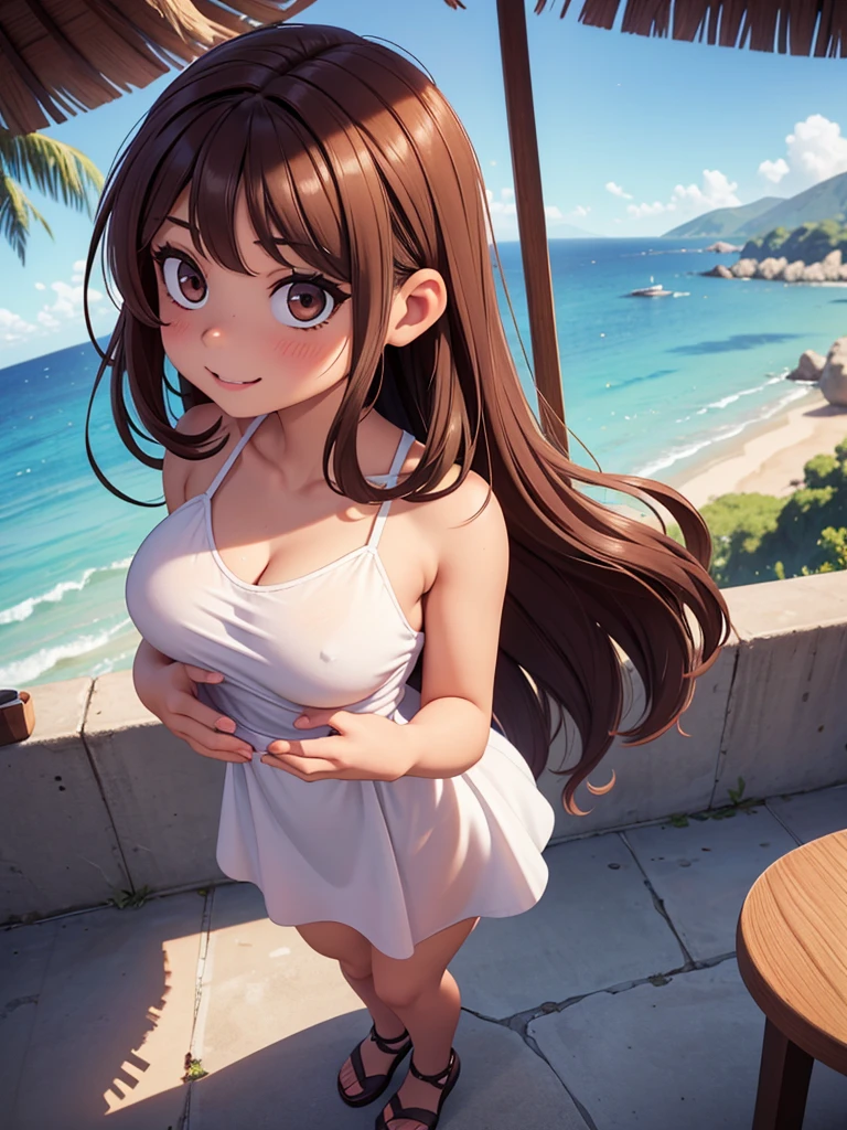 Ultra realistic , 2 girl, obra maestra, mejor calidad, alta calidad, defined, detailed, HD, (piel morena), ojos definidos, ojos cafes intensos, long eyelashes, small mouth, sonrisa, very long hair, pelo liso, pelo oscuro, cuerpo reducido, bosom barely contained, big breasts, sexy, posando foto, sin sostenes, no bra, excitada, pezones erectos, nice view, full body, nice body, nice hands, nice fingers, perfect fingers, nice legs, abierto, mojada, sudada, caliente, tight, sonrojada, no socks, peinada hacia atras, pose lasciva, petites, ((lil sister)), hot big sister, barely covering, lean, unaware, heat, camera from above, looking up sis, from back, backwards, behind, having fun, view from below, ((cute dress)), escote pronunciado, vestido muy ajustado, hugging, party, night