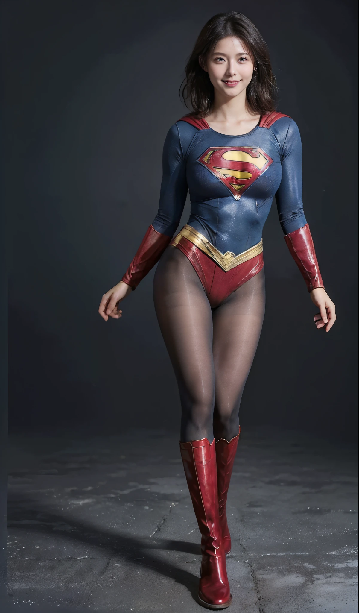 No background、(((Beautiful legs in black tights.)))、(((Legally express the beauty of your smile)))、((((Make the most of your original images)))、(((Supergirl Costume)))、(((ボディにフィットしたSupergirl Costume)))、(((Short beautiful hair)))、(((Smiles and winks)))、(((Please wear black tights....、Wear red boots)))、((Best image quality、8k))、((highest quality、8k、masterpiece:1.3))、(((Preserve background )))、Sharp focus:1.2、Beautiful woman with perfect figure:1.4、Slim Abs:1.2、Wet body:1.5、Highly detailed face and skin texture、8k