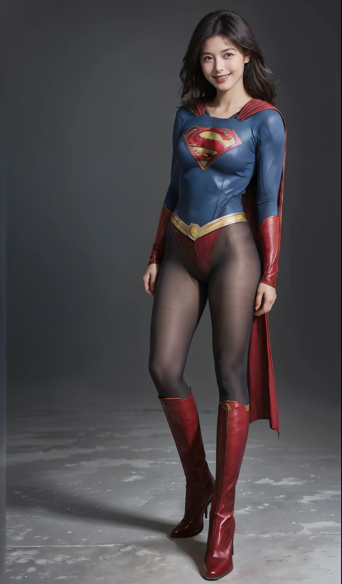 No background、(((Beautiful legs in black tights.)))、(((Legally express the beauty of your smile)))、((((Make the most of your original images)))、(((Supergirl Costume)))、(((ボディにフィットしたSupergirl Costume)))、(((Short beautiful hair)))、(((Smiles and winks)))、(((Please wear black tights....、Wear red boots)))、((Best image quality、8k))、((highest quality、8k、masterpiece:1.3))、(((Preserve background )))、Sharp focus:1.2、Beautiful woman with perfect figure:1.4、Slim Abs:1.2、Wet body:1.5、Highly detailed face and skin texture、8k