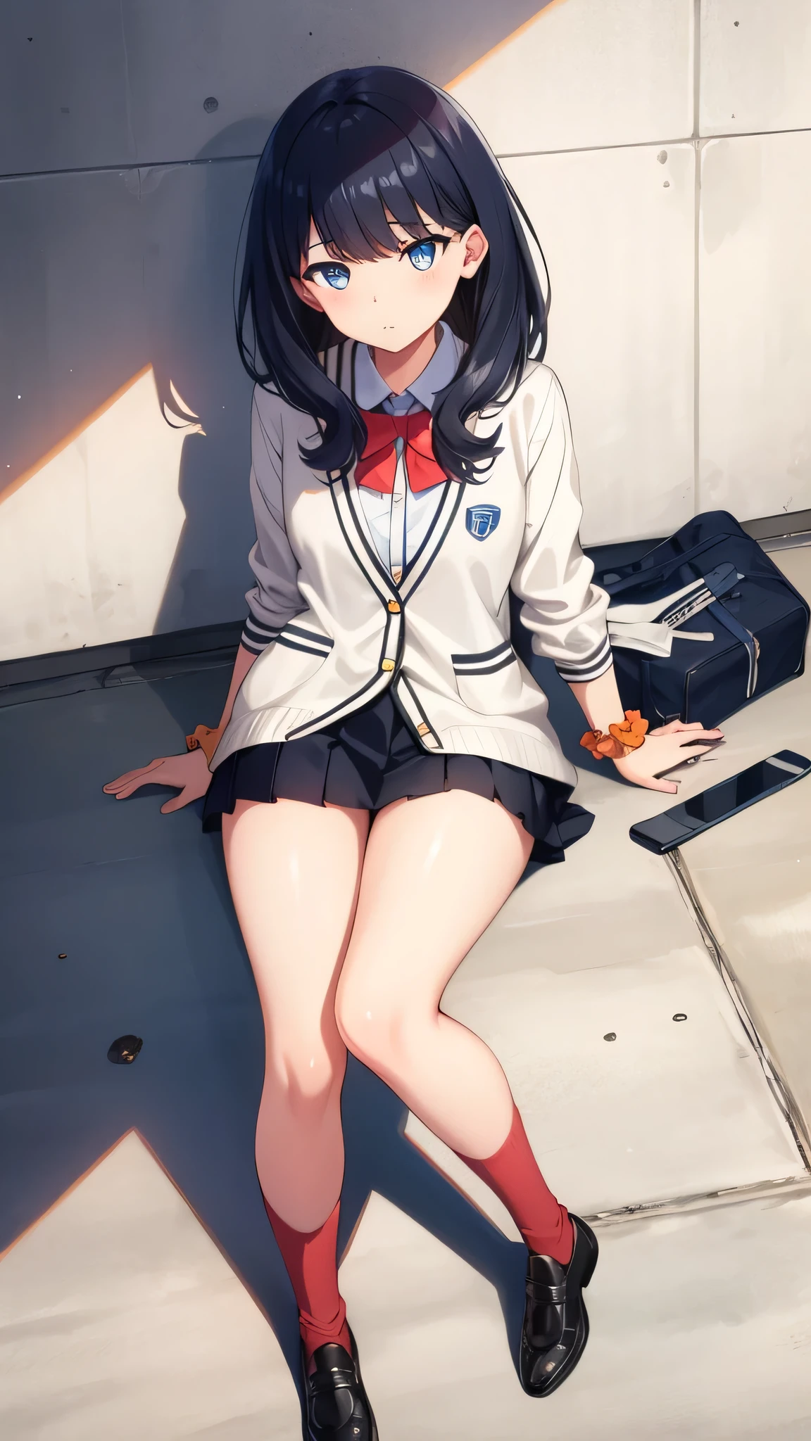 {{{masterpiece}}}, {{{best quality}}}, {{ultra-detailed}}, {illustration}, {{an extremely delicate and beautiful}}, 8k, nsfw, rikkatakarada, rikka takarada(SSSS.Gridman), black hair, blue eyes, long hair, orange scrunchie, scrunchie, wrist scrunchie, medium breasts,
BREAK black footwear, black skirt, bow, bowtie, buttons, cardigan, collared shirt, long sleeves, microskirt, pleated skirt, red bow, red bowtie, red socks, , shirt, shoes, skirt, socks, thighs, white cardigan, white shirt, zettai ryouiki,