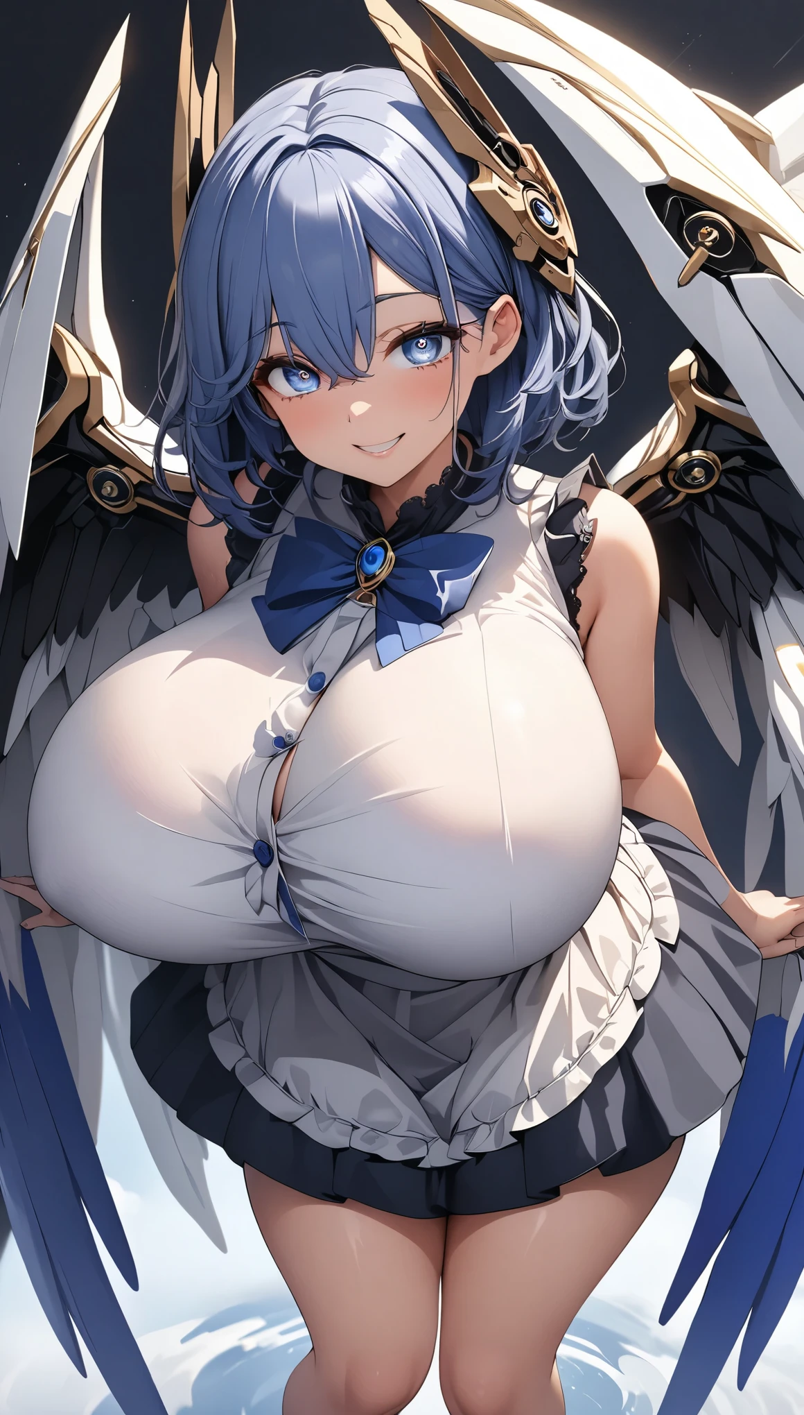 (White background:1.2),masterpiece,1girl,18yo, beautiful girl,BREAK,(blush,open mouth,Beautiful blue hair,Blue Eyes:1.5),(Cleavage,Protruding areola,Micro Bikini Armor,navel exposed:1.5),