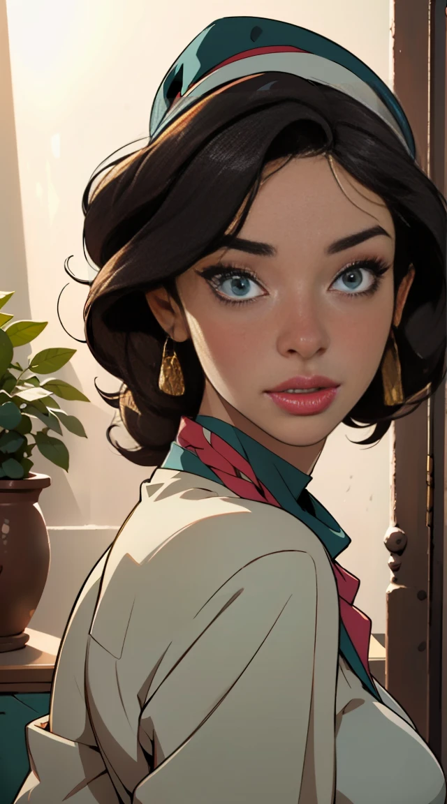 ((Solo Beautiful Carribean woman with dark skin and striking eyes)), shadowed interior background, art by akihiko yoshida, manga art style, colorfield illustration, scary atmosphere, global illumination, by frank frazetta, art by goro fujita, glamor shot, banner, blur, anime key visual, (blue, yellow and gray colors), photorealistic dramatic anime girl, intricately detailed, chiaroscuro, pino daeni, impressionist (best quality, masterpiece)