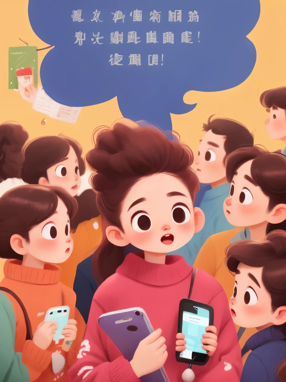 crowd,Large number of people,cell phone,手拿cell phone,Extensive discussion,cartoon of man with speech bubble,,Send a message,低头俯视cell phone,