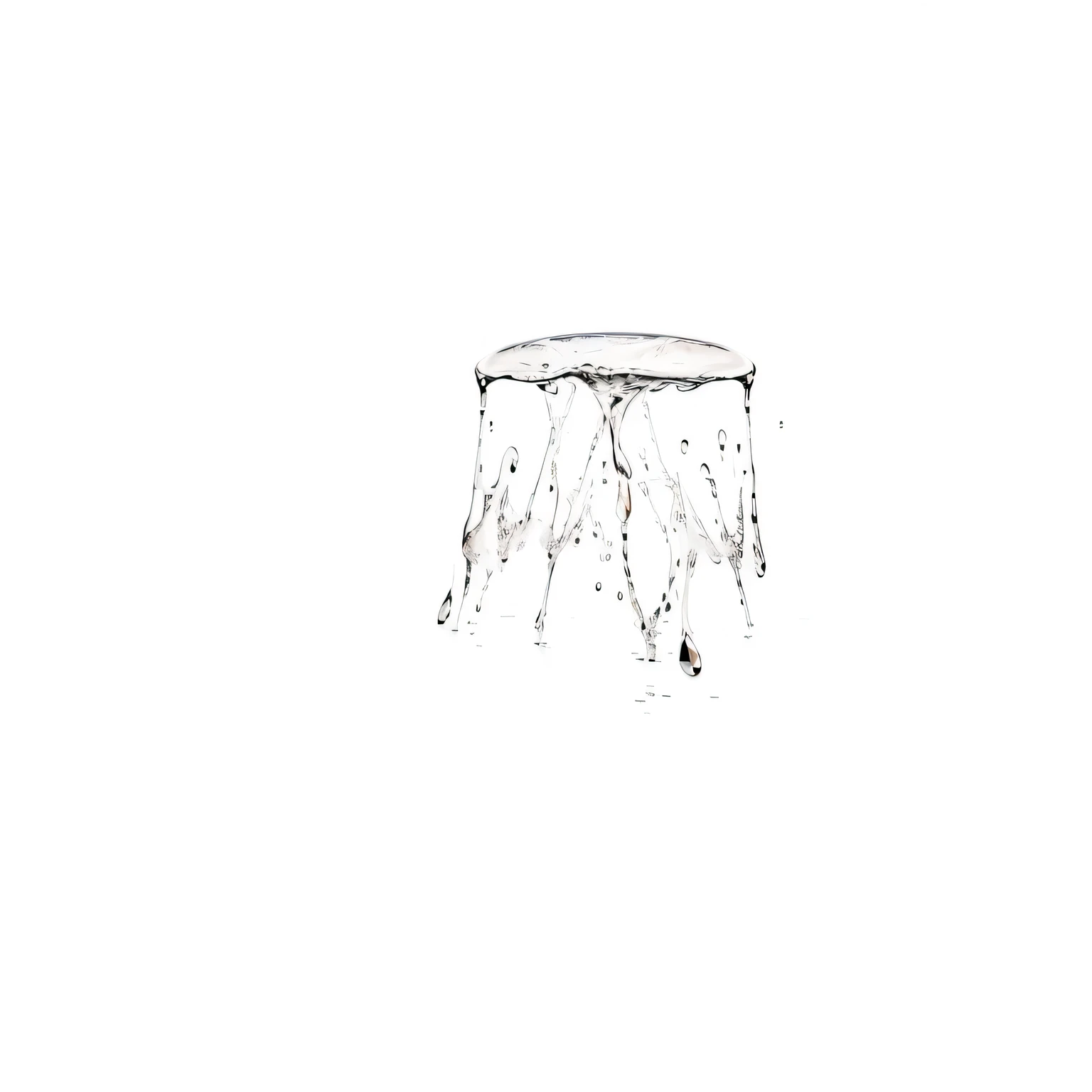 Generates a water drop splashing upside down,The desktop is like water,The legs of the table are supported by splashing water drops.