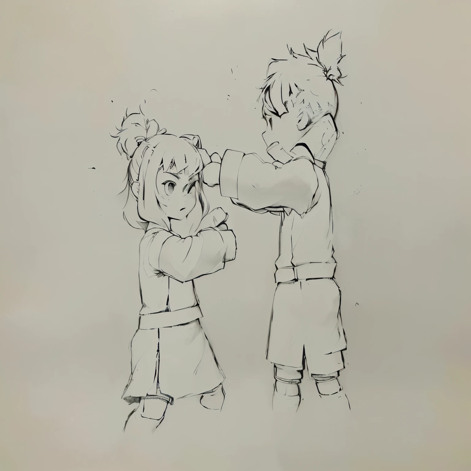 A picture of a boy and girl holding hands,Pointing at each other, Fighting Stance, Fighting Stance, They fought fiercely., Fighting Stance, Traditional Animation, Fists and feet add up, fighting stance, in a Fighting Stance, Close combat, duel, Unarmed Combat, in the style of sifu 🔥 😎 🕹️ 👀 :2