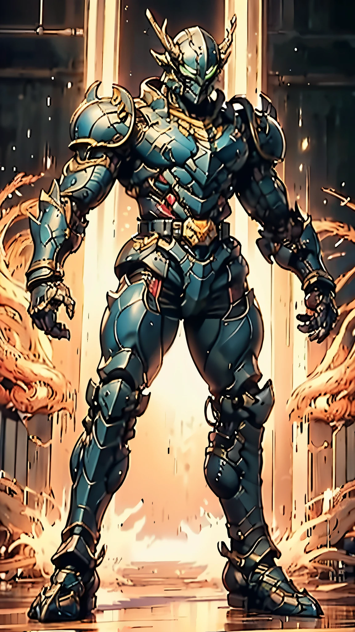 A man wearing a full-face helmet, a fantasy-style biotech armored combat suit, green eyes, (a composite layered chest armor), fully enclosed shoulder guards, matching arm and leg guards, the belt is adorned with dragon claw grasping orbs, (the color scheme is primarily black with red accents), the design balances heavy with agility, a high-tech bio-mecha armor, (dragons concept Armor, stand on the top of a skyscraper in a futuristic sci-fi city), this character embodies a finely crafted fantasy-surreal style armored hero in anime style, exquisite and mature manga art style, (element, plasma, energy, the armor glows), ((male:1.5)), metallic, real texture material, dramatic, high definition, best quality, highres, ultra-detailed, ultra-fine painting, extremely delicate, professional, perfect body proportions, golden ratio, anatomically correct, symmetrical face, extremely detailed eyes and face, high quality eyes, creativity, RAW photo, UHD, 32k, Natural light, cinematic lighting, masterpiece-anatomy-perfect, masterpiece:1.5