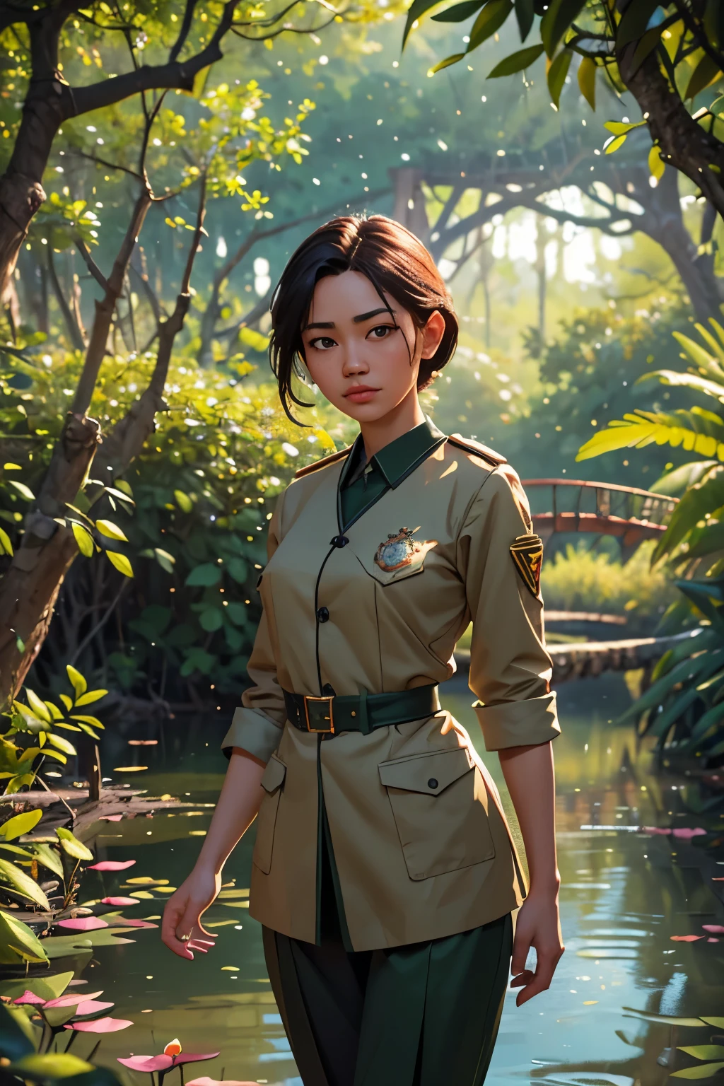 Masterpiece, best quality, high quality, very detailed CG uniform 8k wallpaper, mangrove with bridge ,blur, oil painting, award winning photography, bokeh, depth of field, HDR, bloom, chromatic aberration, realism, very detailed, artstation Intricate, High Detail, dramatic, art by midjourney