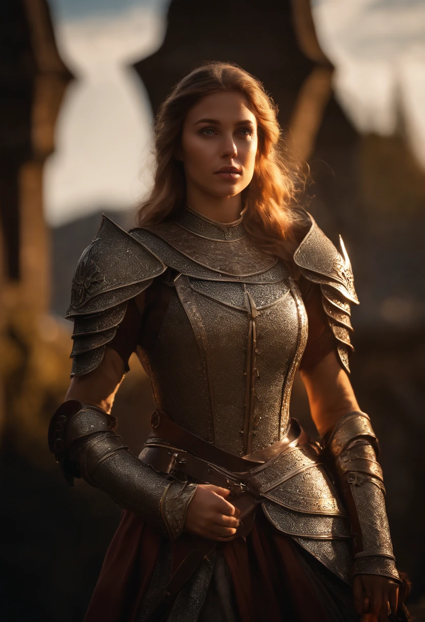 (masterpiece), (extremely intricate:1.3), (realistic), portrait of a girl, the most beautiful in the world, (medieval armor), metal reflections, upper body, outdoors, intense sunlight, far away castle, professional photograph of a stunning woman detailed, sharp focus, dramatic, award winning, cinematic lighting, octane render unreal engine, volumetrics dtx, (film grain, blurry background, blurry foreground, bokeh, depth of field, sunset, motion blur:1.3), chainmail