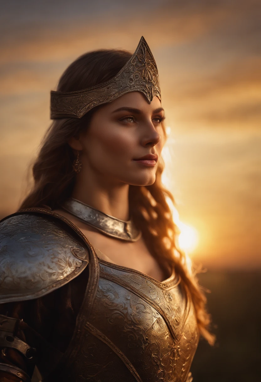 (masterpiece), (extremely intricate:1.3), (realistic), portrait of a girl, the most beautiful in the world, (medieval armor), metal reflections, upper body, outdoors, intense sunlight, far away castle, professional photograph of a stunning woman detailed, sharp focus, dramatic, award winning, cinematic lighting, octane render unreal engine, volumetrics dtx, (film grain, blurry background, blurry foreground, bokeh, depth of field, sunset, motion blur:1.3), chainmail
