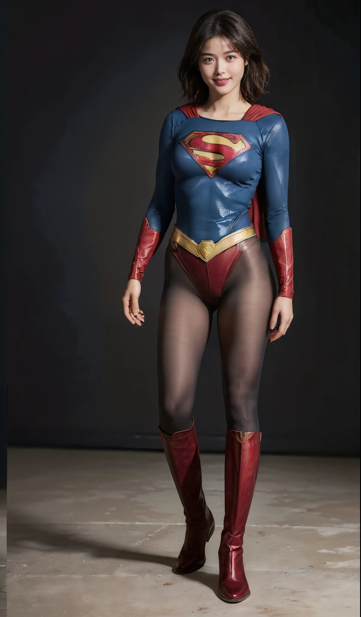No background、(((Beautiful legs in black tights.)))、(((Legally express the beauty of your smile)))、((((Make the most of your original images)))、(((Supergirl Costume)))、(((ボディにフィットしたSupergirl Costume)))、(((Short beautiful hair)))、(((Smiles and winks)))、(((Please wear black tights....、Wear red boots)))、((Best image quality、8k))、((highest quality、8k、masterpiece:1.3))、(((Preserve background )))、Sharp focus:1.2、Beautiful woman with perfect figure:1.4、Slim Abs:1.2、Wet body:1.5、Highly detailed face and skin texture、8k