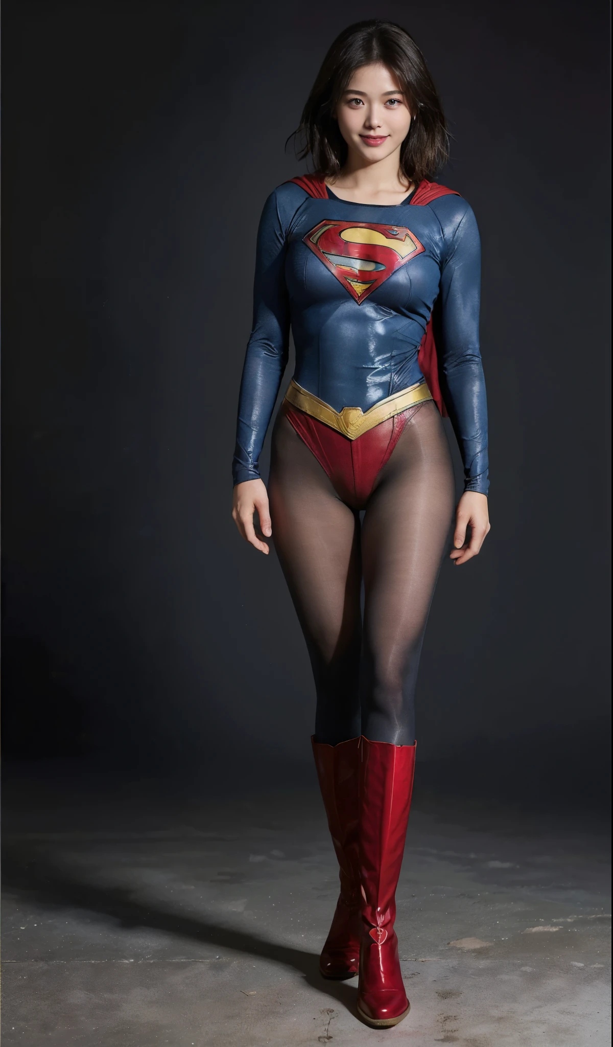 No background、(((Beautiful legs in black tights.)))、(((Legally express the beauty of your smile)))、((((Make the most of your original images)))、(((Supergirl Costume)))、(((ボディにフィットしたSupergirl Costume)))、(((Short beautiful hair)))、(((Smiles and winks)))、(((Please wear black tights....、Wear red boots)))、((Best image quality、8k))、((highest quality、8k、masterpiece:1.3))、(((Preserve background )))、Sharp focus:1.2、Beautiful woman with perfect figure:1.4、Slim Abs:1.2、Wet body:1.5、Highly detailed face and skin texture、8k