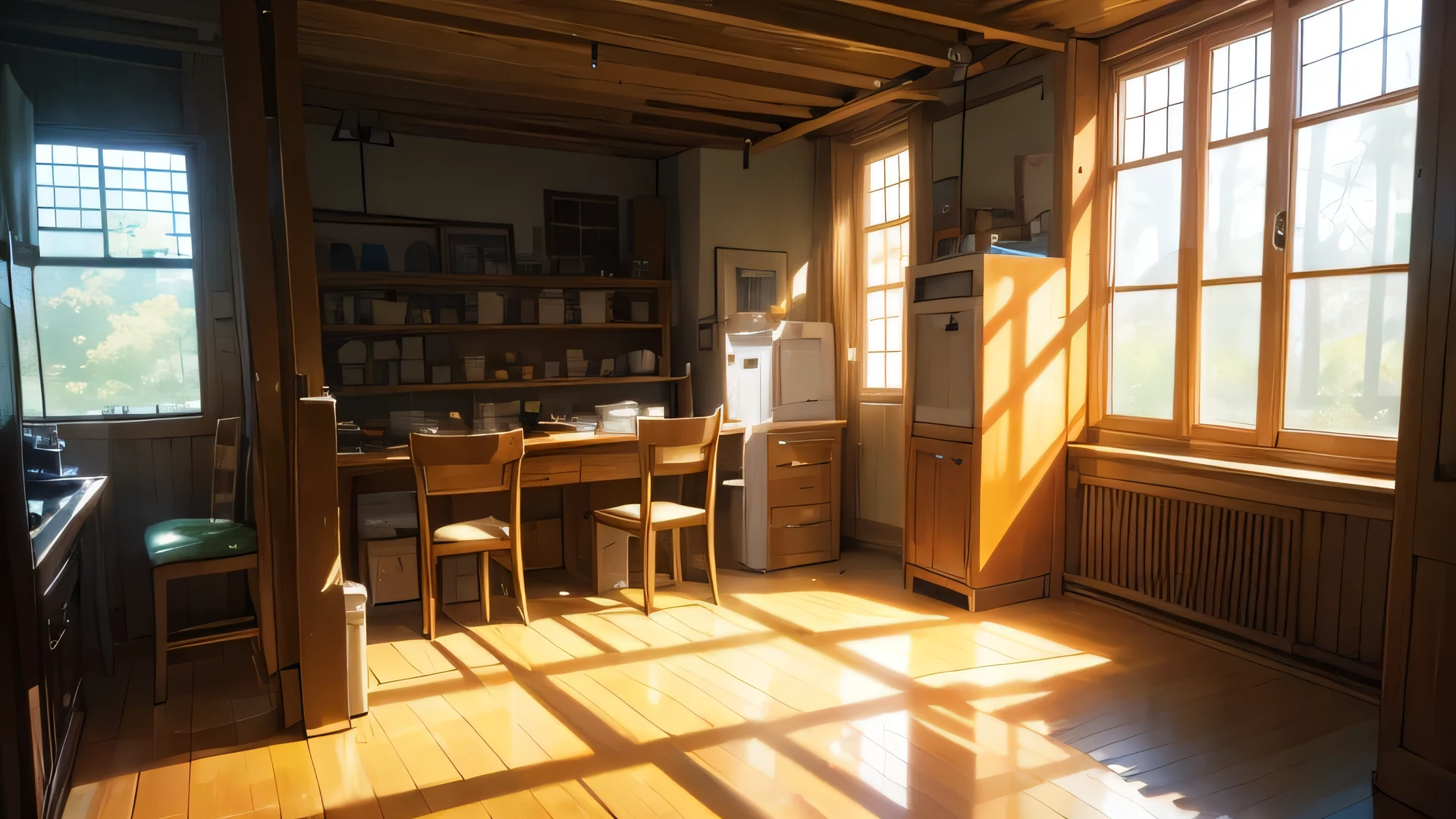 Sunlight comes in through the window。Interior Shop。