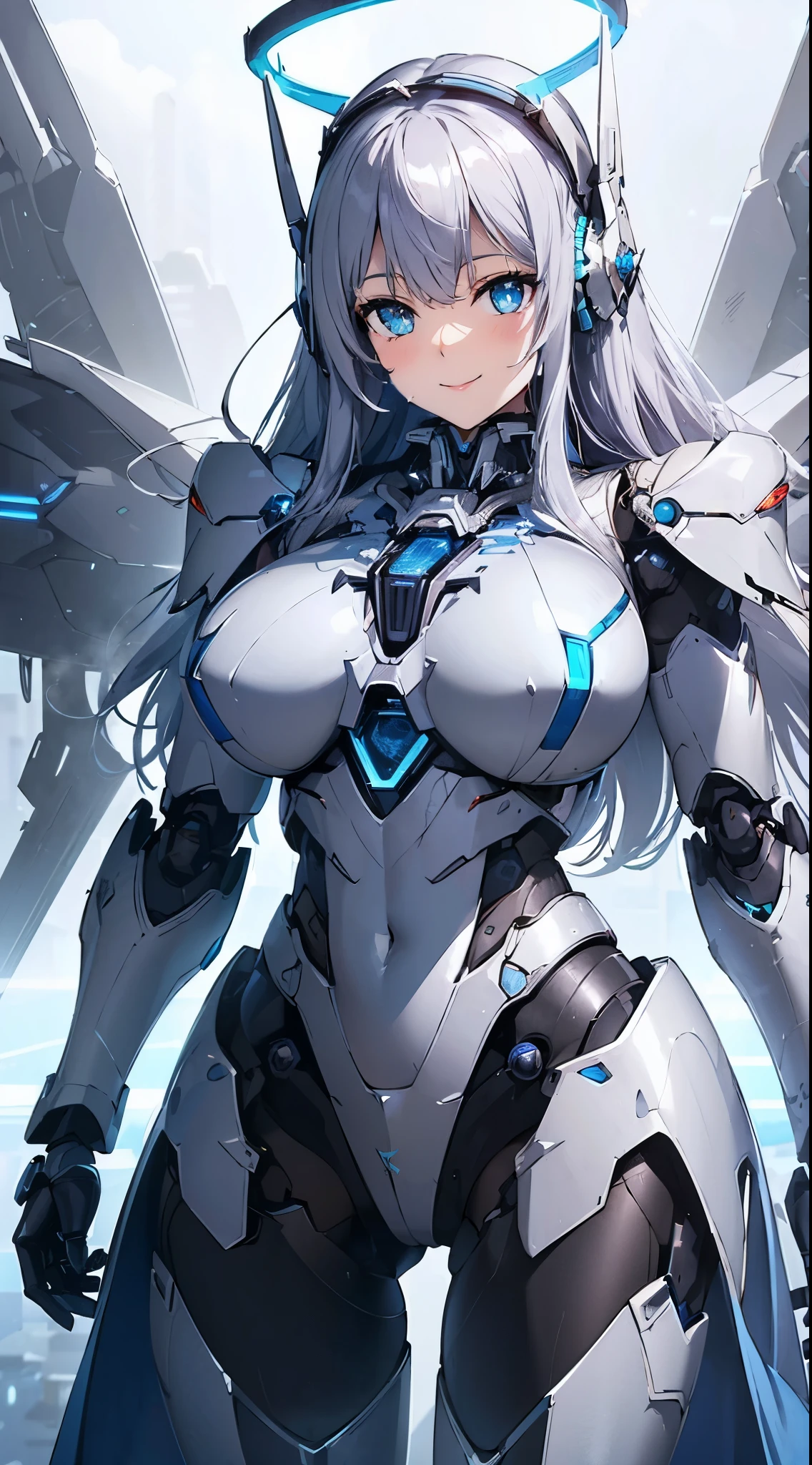 Blue shining mechanical eyes、A kind smile
