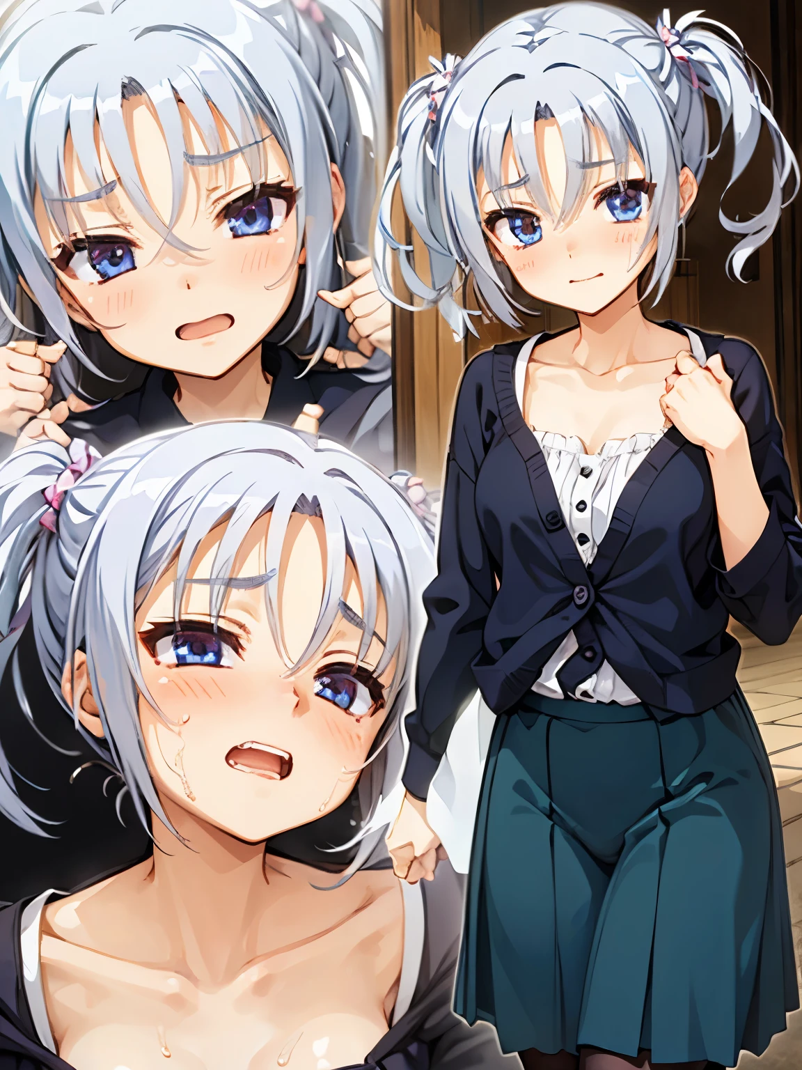 NSFW,Tomotake Yoshino,Long Hair、Gray Hair、Twin tails、Hair Intake、hair ornaments、Parted bangs、blue eyes,Embarrassed,blush,(Ecstasy face:1.5),(Aroused expression:1.3),(Perfect hands),(Perfect Anatomy),(masterpiece),(highest quality),amusement park,One foreign man