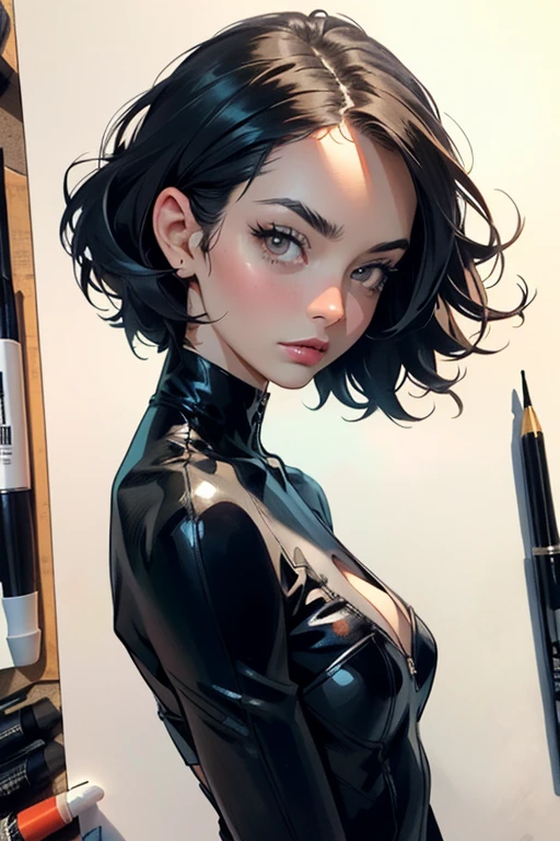 catwoman, random angle, fantasy, a lot of small details and details, The gloomy atmosphere of Gotham City, professional photo, gouache +ink+fine line drawing, extremely detailed, best quality, (Masterpiece:1.5), (best quality:1.5).