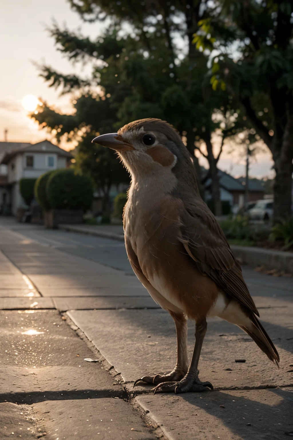 Robin bird , normal size, realistic, sunset