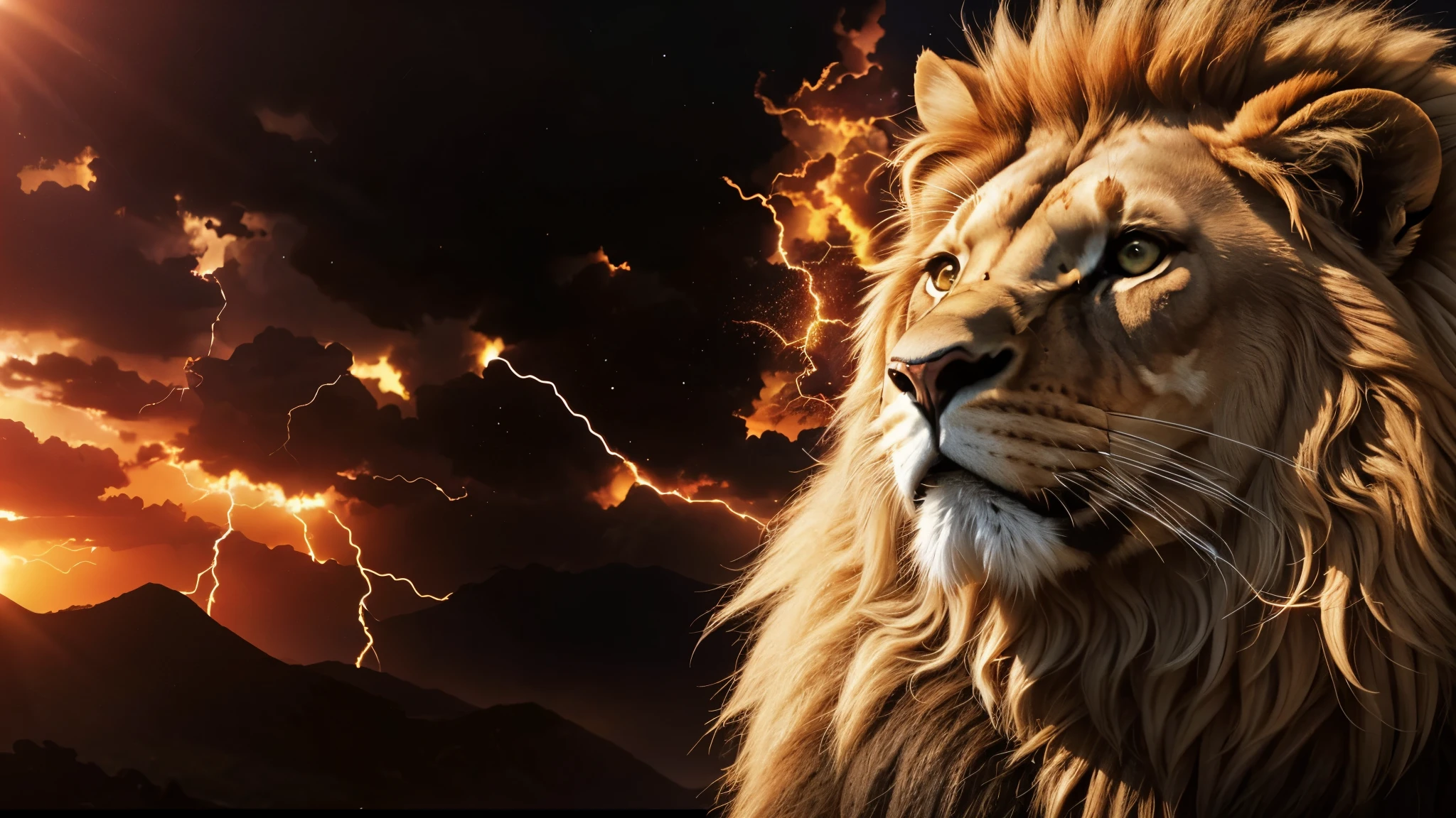 lion, Divine lion, naturais, Natureza, Natureza, Linda, Rendering, Sky, Stars Light, Thunders, Realistic Thunders, Eletricidade, Fotorrealista, UltraHigh definition, 4K, texturasdetalhadas, thunder, sombras detalhadas, cores detalhadas, por do sol, sol se pondo, sunset, Natureza Linda, Grande Divino, por do sol, contraste detalhado, Contraste realista, high resolution, cores detalhadas, fogo, eletricidade, divina criatura, 8k, Realista detalhado, 16K, 8k, High definition, contraste detalhado, Contraste realista, high resolution, cores detalhadas, fogo, eletricidade, divina criatura, 8k, Realista detalhado, elegante, Sun Light, Darkness, Realistic 16K , Elegante, Texturasdetalhadas 16K HD, Detailed Realistic 16K, elegance,