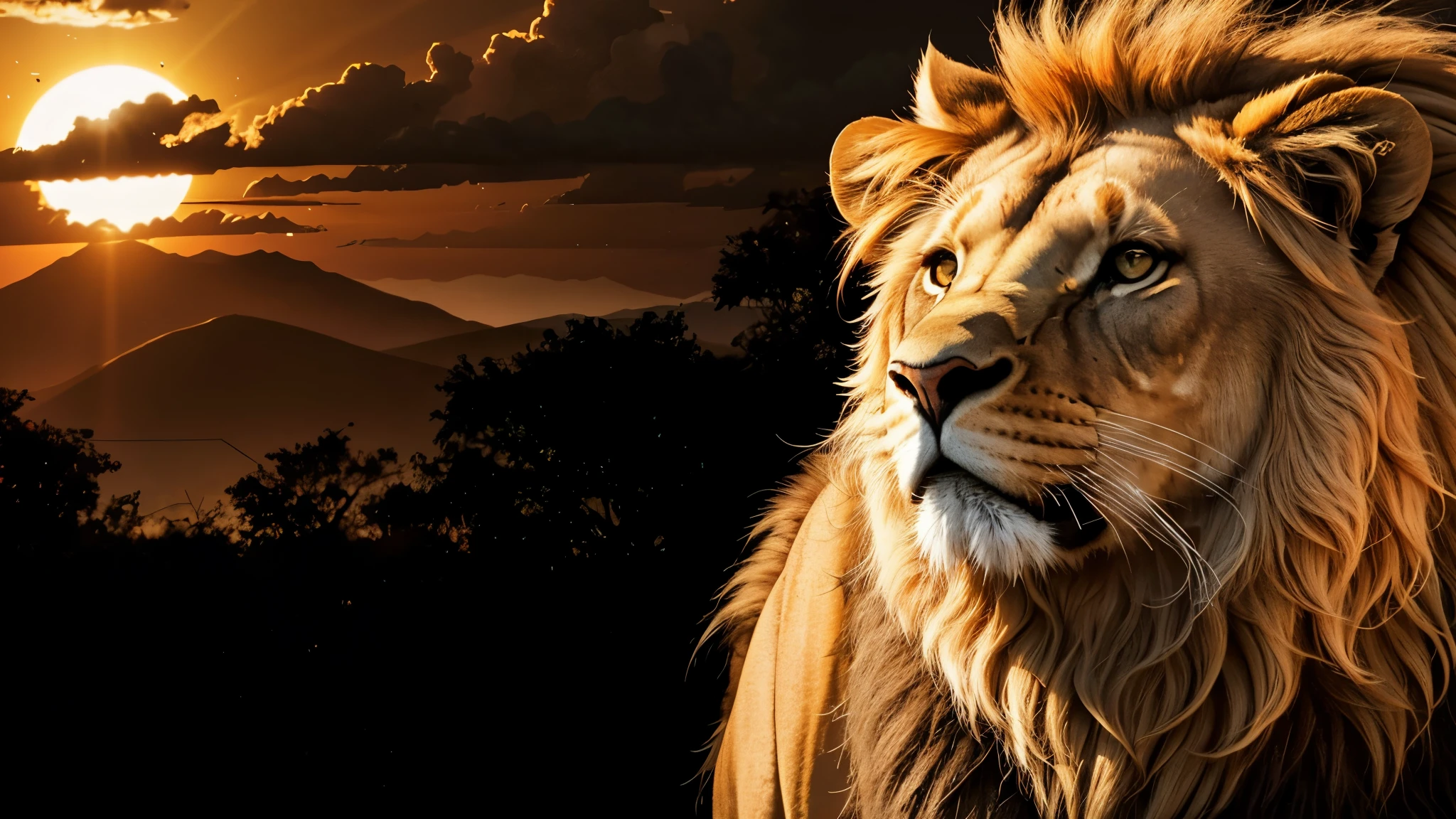 lion, Divine lion, naturais, Natureza, Natureza, Linda, Rendering, Sky, Stars Light, Thunders, Realistic Thunders, Eletricidade, Fotorrealista, UltraHigh definition, 4K, texturasdetalhadas, thunder, sombras detalhadas, cores detalhadas, por do sol, sol se pondo, sunset, Natureza Linda, Grande Divino, por do sol, contraste detalhado, Contraste realista, high resolution, cores detalhadas, fogo, eletricidade, divina criatura, 8k, Realista detalhado, 16K, 8k, High definition, contraste detalhado, Contraste realista, high resolution, cores detalhadas, fogo, eletricidade, divina criatura, 8k, Realista detalhado, elegante, Sun Light, Darkness, Realistic 16K , Elegante, Texturasdetalhadas 16K HD, Detailed Realistic 16K, elegance, 