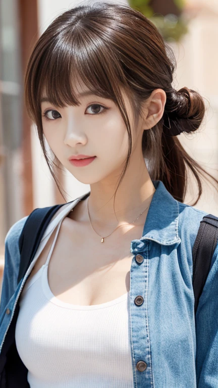 1 female, Maximum Chest Circumference, Light brown hair, Blunt bangs, Random Hairstyles,((Attractive and charming appearance,she'sheは私に向かってお尻を突き出している)), Thin face, Delicate lips, Saggy eyes, eyes are light brown, Perfect glowing skin, (Realistic:1.3), random color bikini、Super Detail, high quality, 最high quality, High resolution,((From head to toe,whole body,))20-year-old,Green Eyes,squat,