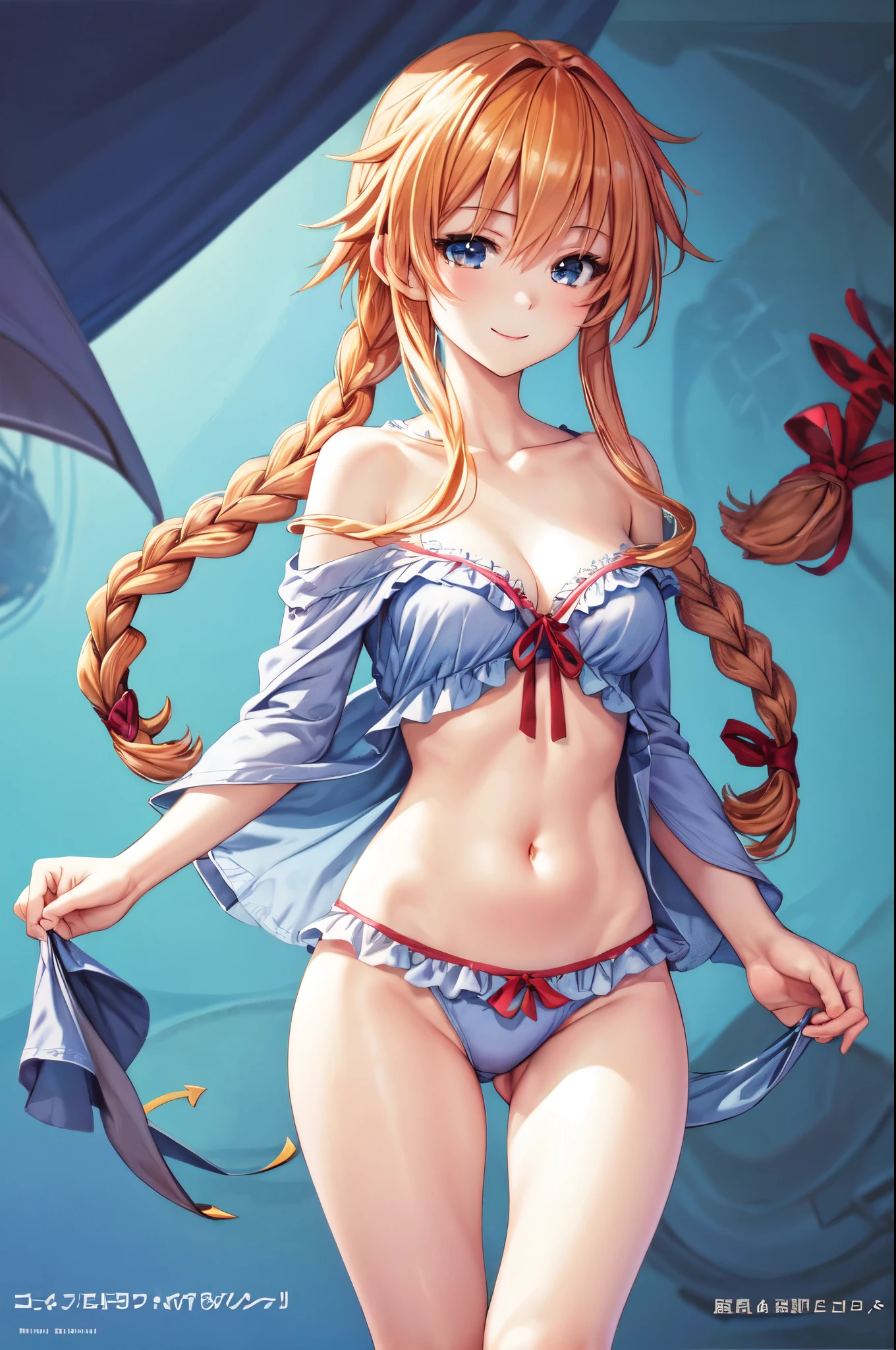 masterpiece, best quality, absurdres, perfect anatomy, 1girl, solo, YamaiYuzuru, , red ribbon, sexy pyjamas , smile,