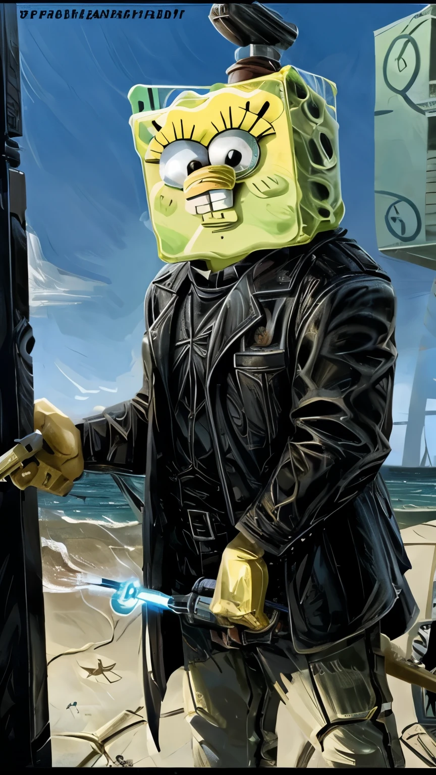 SpongeBob,Wearing black clothes,Handheld lighter