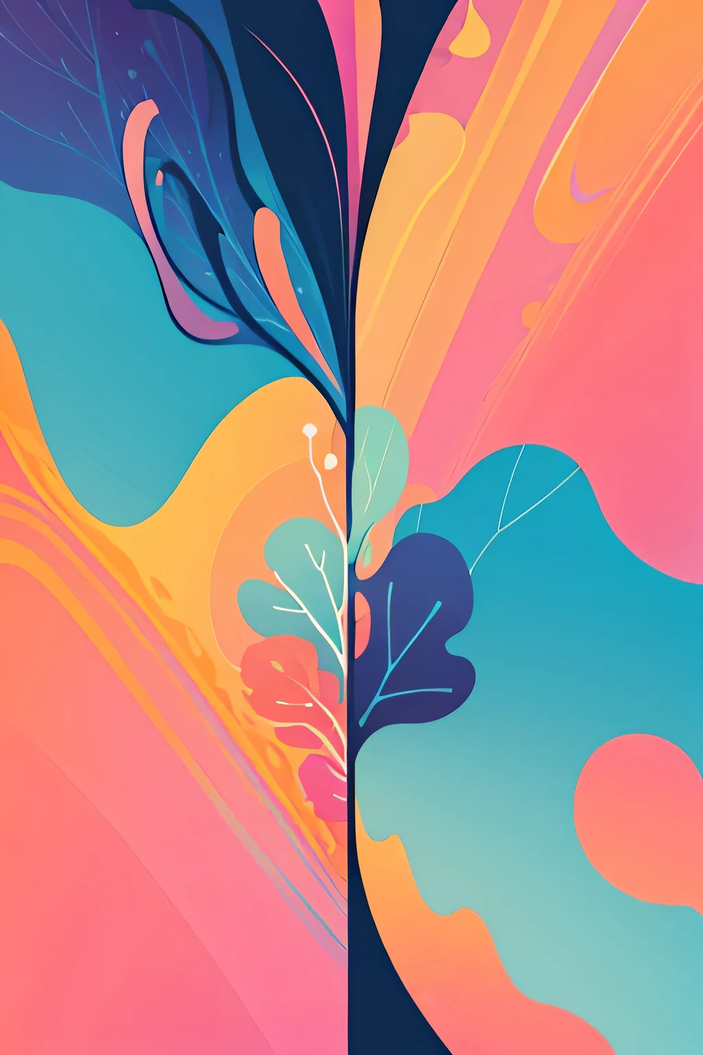 Bright and dreamy coral color，Rich floral and fruity flavor，Psychedelic，explore，Colour clash，Simple flat style，Illustration album style