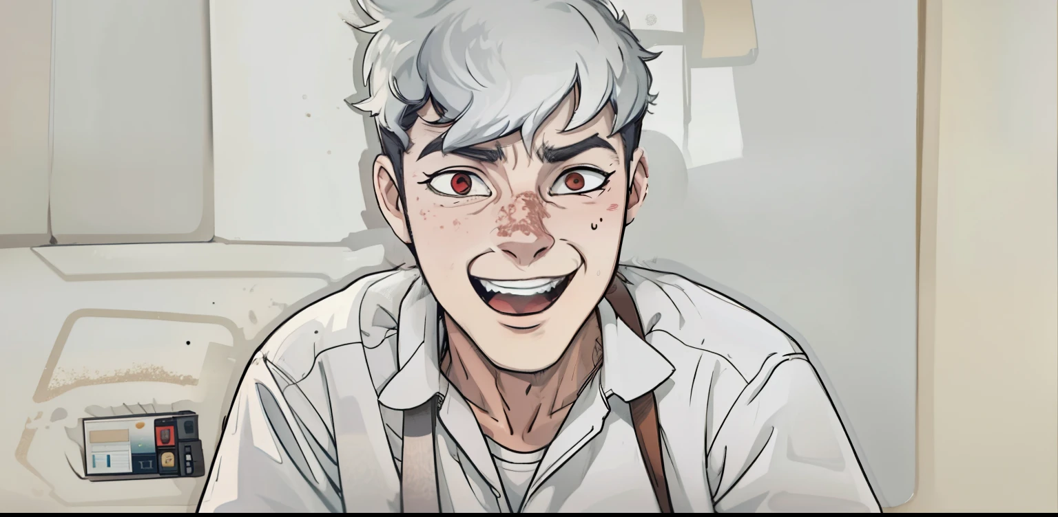 There is an 18 year old man who laughs nervously, he is afraid.